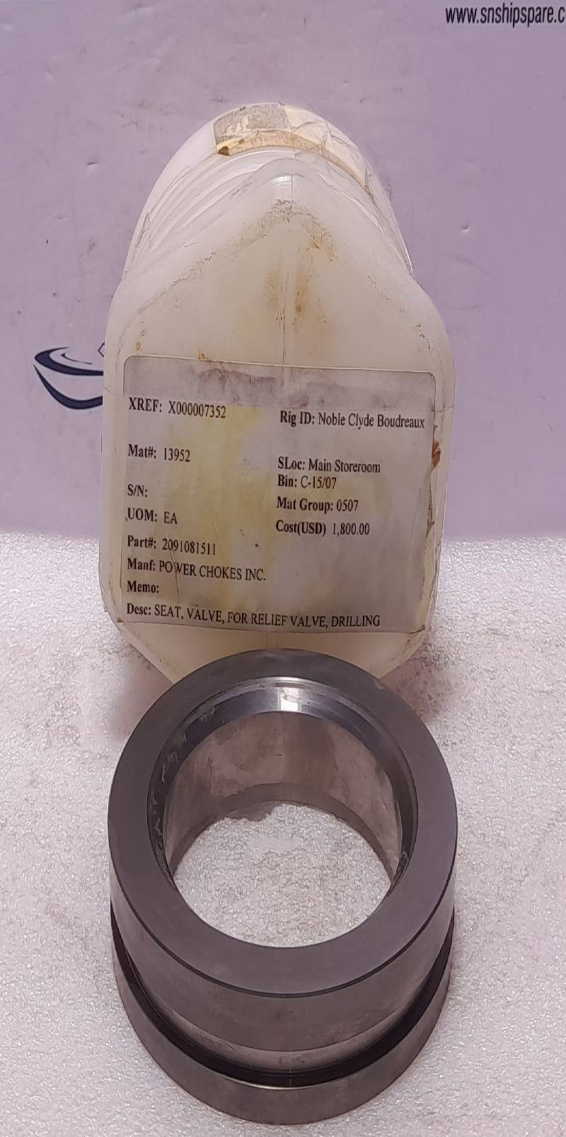 Power Chokes 2091081511 Valve Seat For Relief Valve 910815-11-B Relief Valve Seat