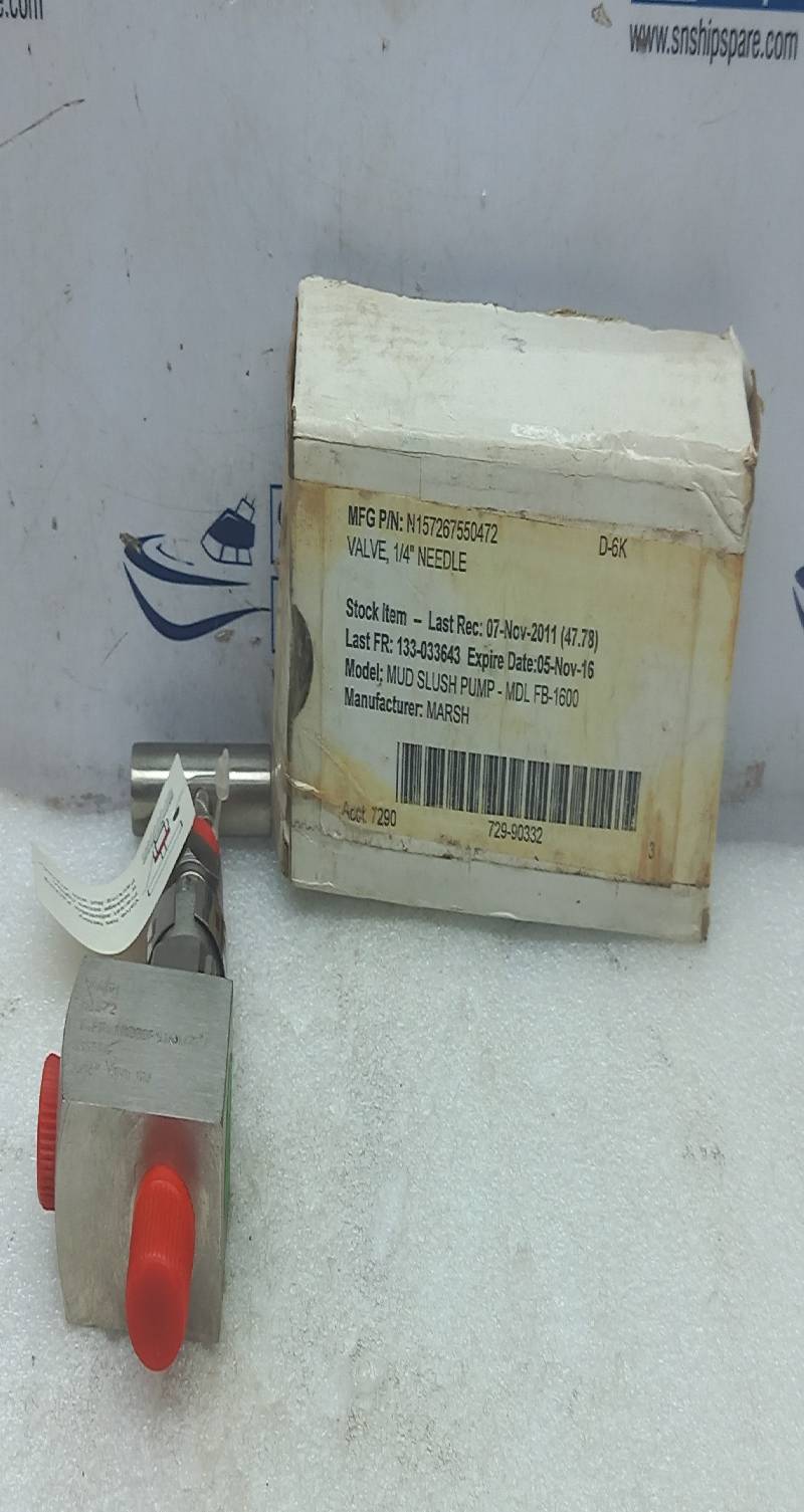 MARSH N1372 Manual Stainless Needle Valve ¼” MFA NV SS316 T.Pr.10000Psi