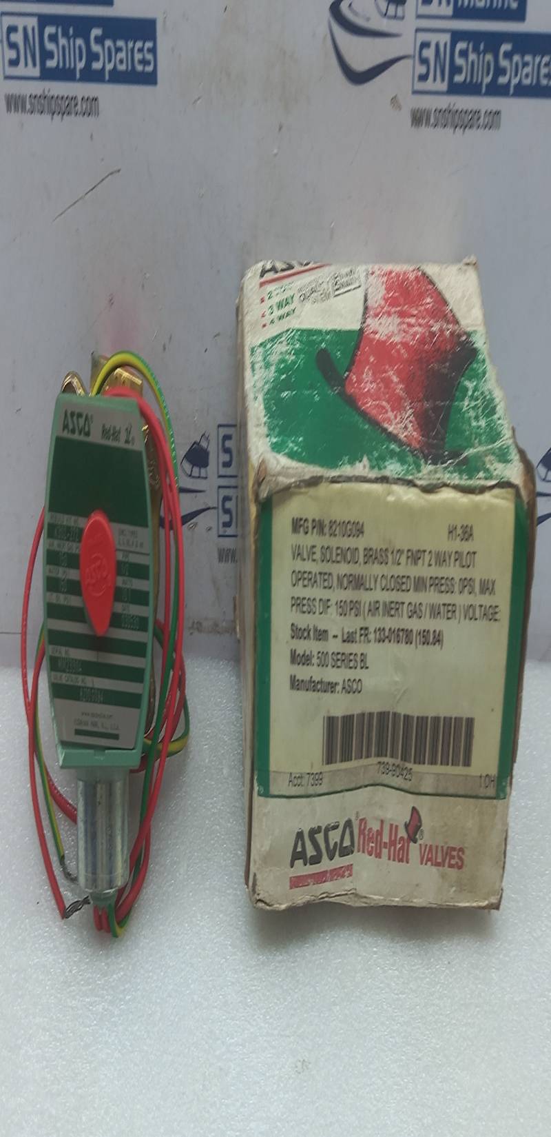 Asco 8210G094 Brass Solenoid Valve ½”FNPT 2Way Pilot MP-C-080 Coil 238610-032-D