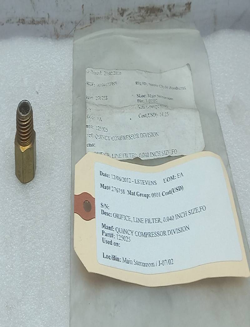 Quincy 125025 Filter lINE, 040 DIA,.25 NP1 3PCs In Lot