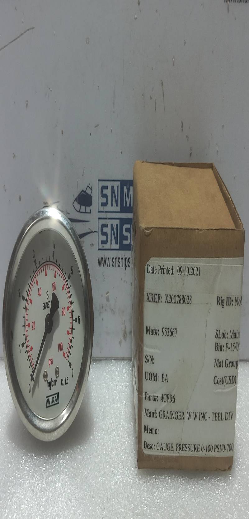Wika 212.53.063 Pressure Gauge 0-100Psi 0-7 kg/cm2 Grainger 4CFR6