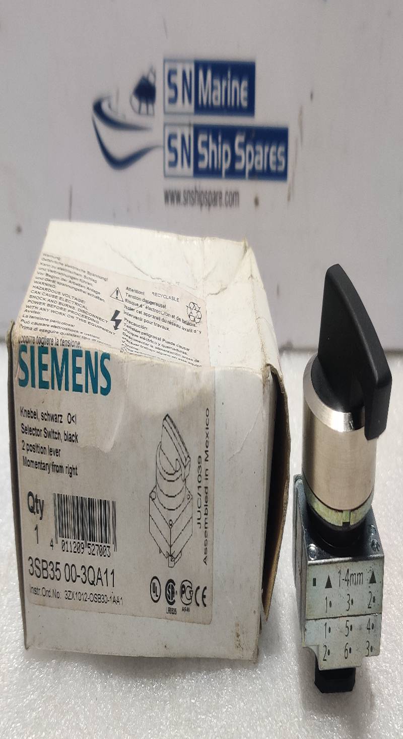 Siemens 3SB35 00-3QA11 Black Selector Switch 2Position Lever