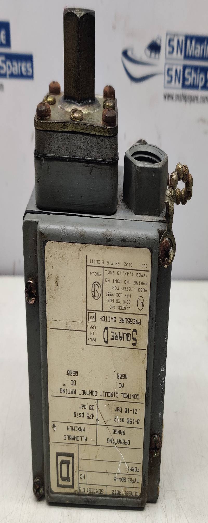 Square D GDW-5 Pressure Switch Series: C Class: 901Z Operating Range: 3-150Psig 