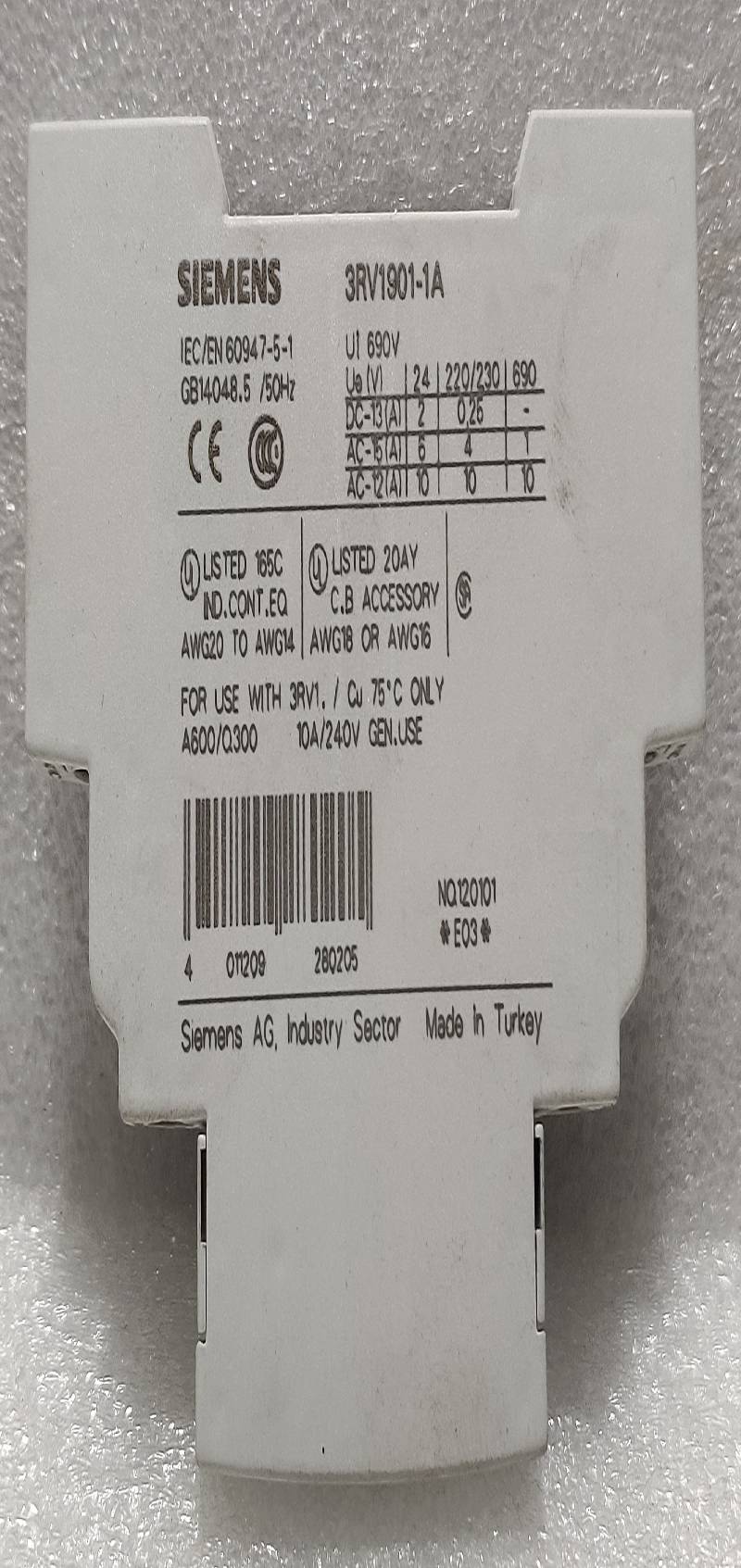 Siemens 3RV1901-1A Auxiliary Switch GB14048.5 /50Hz Quincy 108994-1641