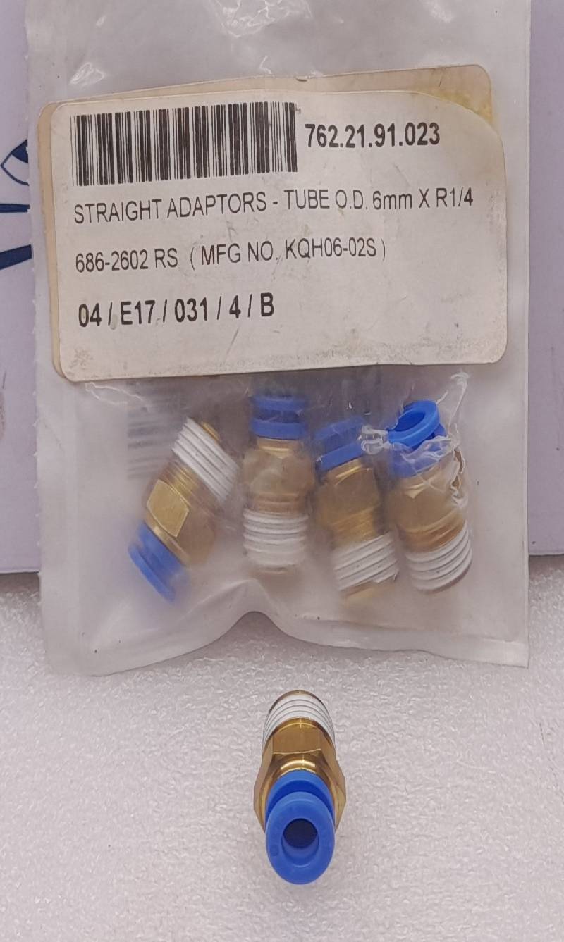 RS 6862602 STRAIGHT ADAPTORS TUBE O.D. 6mm X R1/4 KQH06-02S 5PCs In Lot