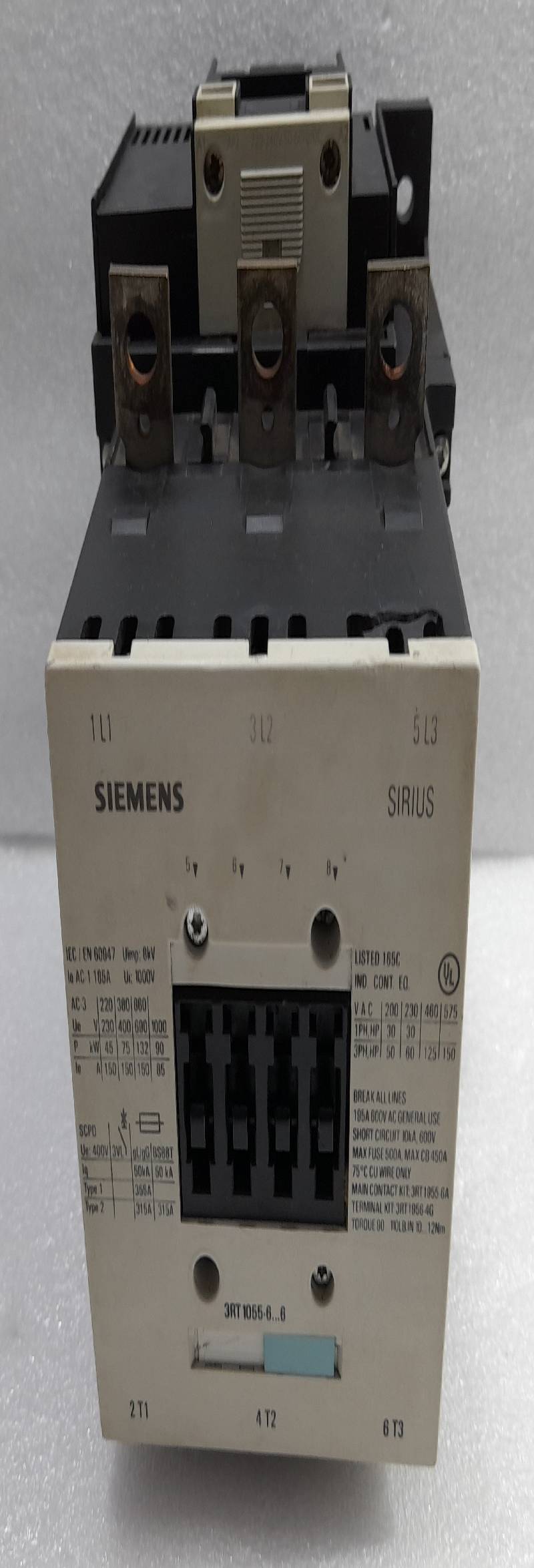 Siemens 3RT1055-6...6 Contactor Uimp: 8kV Ui: 1000V 50/60Hz 3RT1055-6AP36