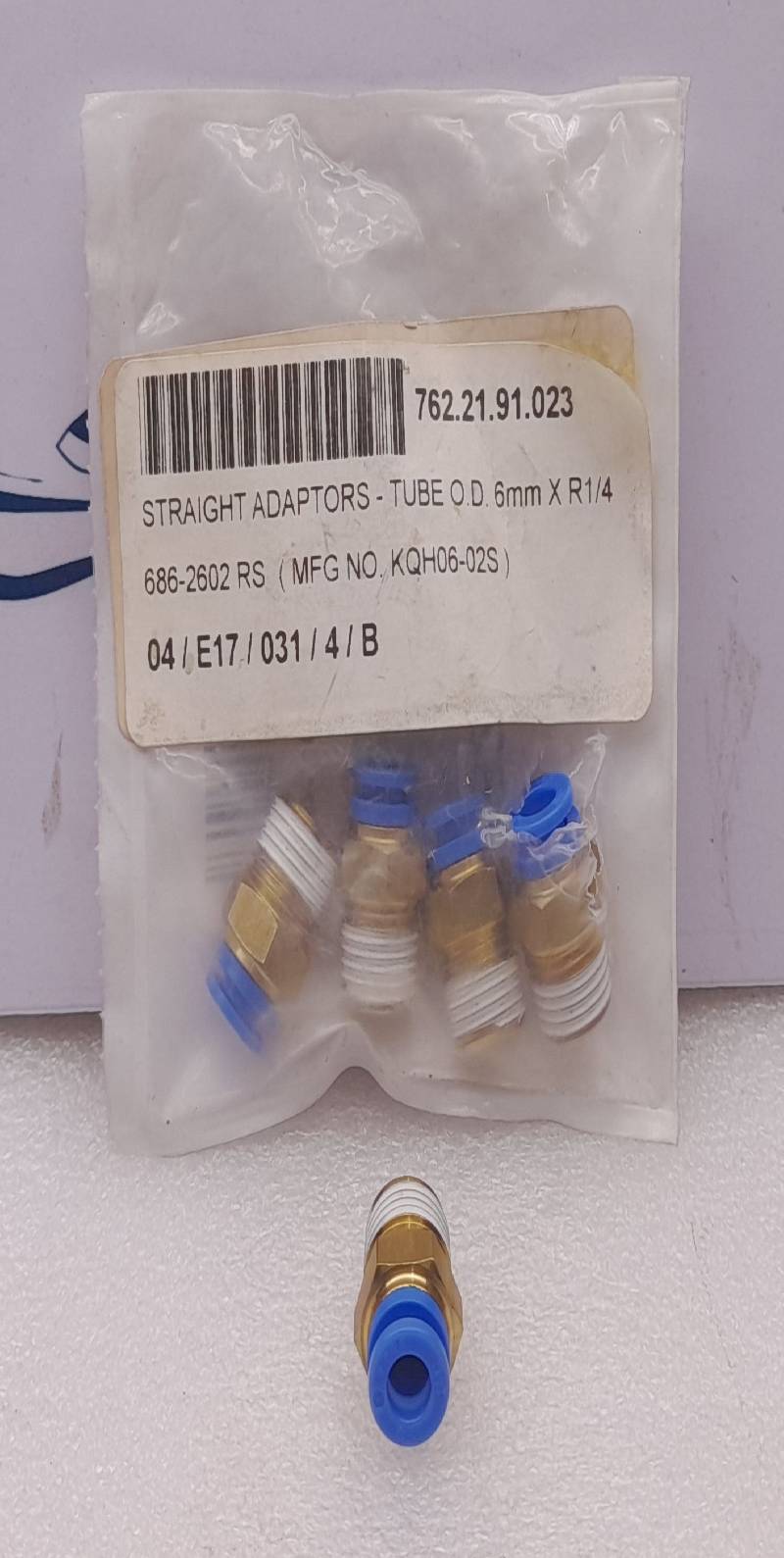 RS 6862602 STRAIGHT ADAPTORS TUBE O.D. 6mm X R1/4 KQH06-02S 5PCs In Lot