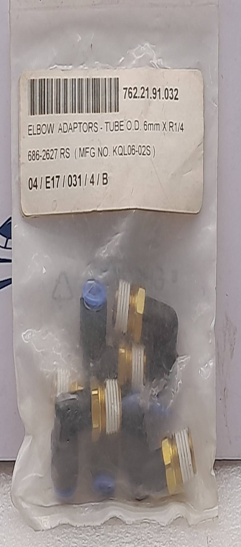 RS 6862627 Elbow Adapter-Tube O.D. 6mm X R1/4 KQL06-02S 5PCs In Lot