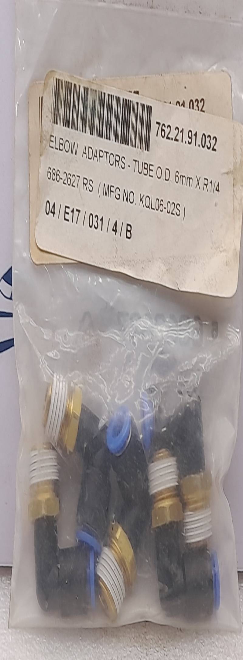 RS 6862627 Elbow Adapter-Tube O.D. 6mm X R1/4 KQL06-02S 5PCs In Lot