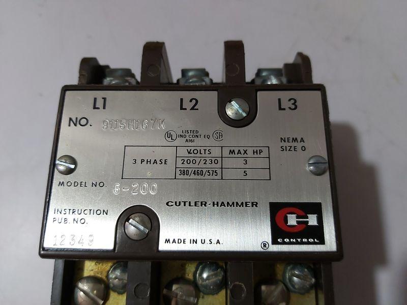 Cutler Hammer 6-200-3 NEMA Contactor 9115H171K  Manual Start Stop w/ overloads 