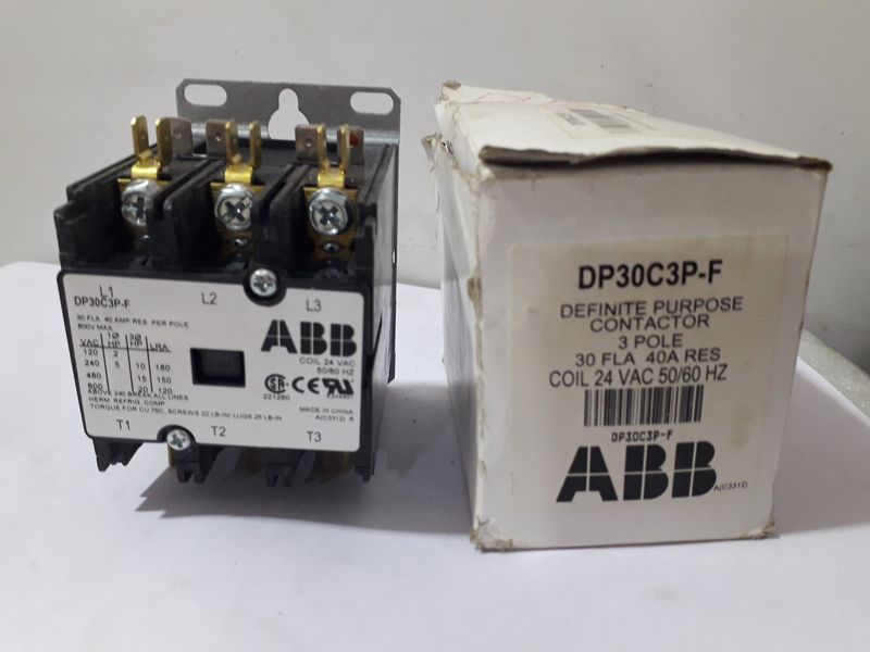 ABB DP30C3P-F DEFINITE PURPOSE CONTACTOR 3 POLE 30FLA 40A RES COIL24VAC 50/60
