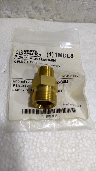 (1)1MDL8 - North America Coupler Plug M22x3/8M - PSI 3650 - GPM 7.8 - 12 pcs lot