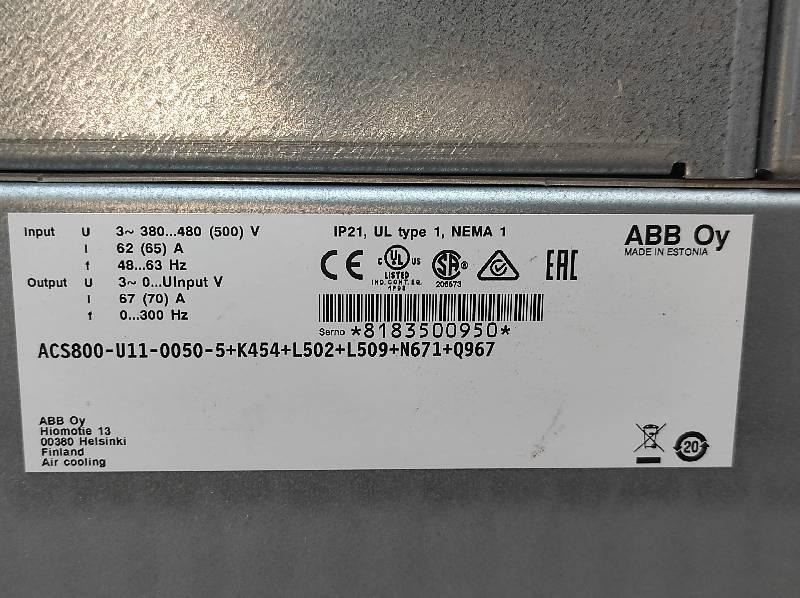 ABB ACS800-U11-0050-5+K454+L502+L509+N671+Q967 Drive
