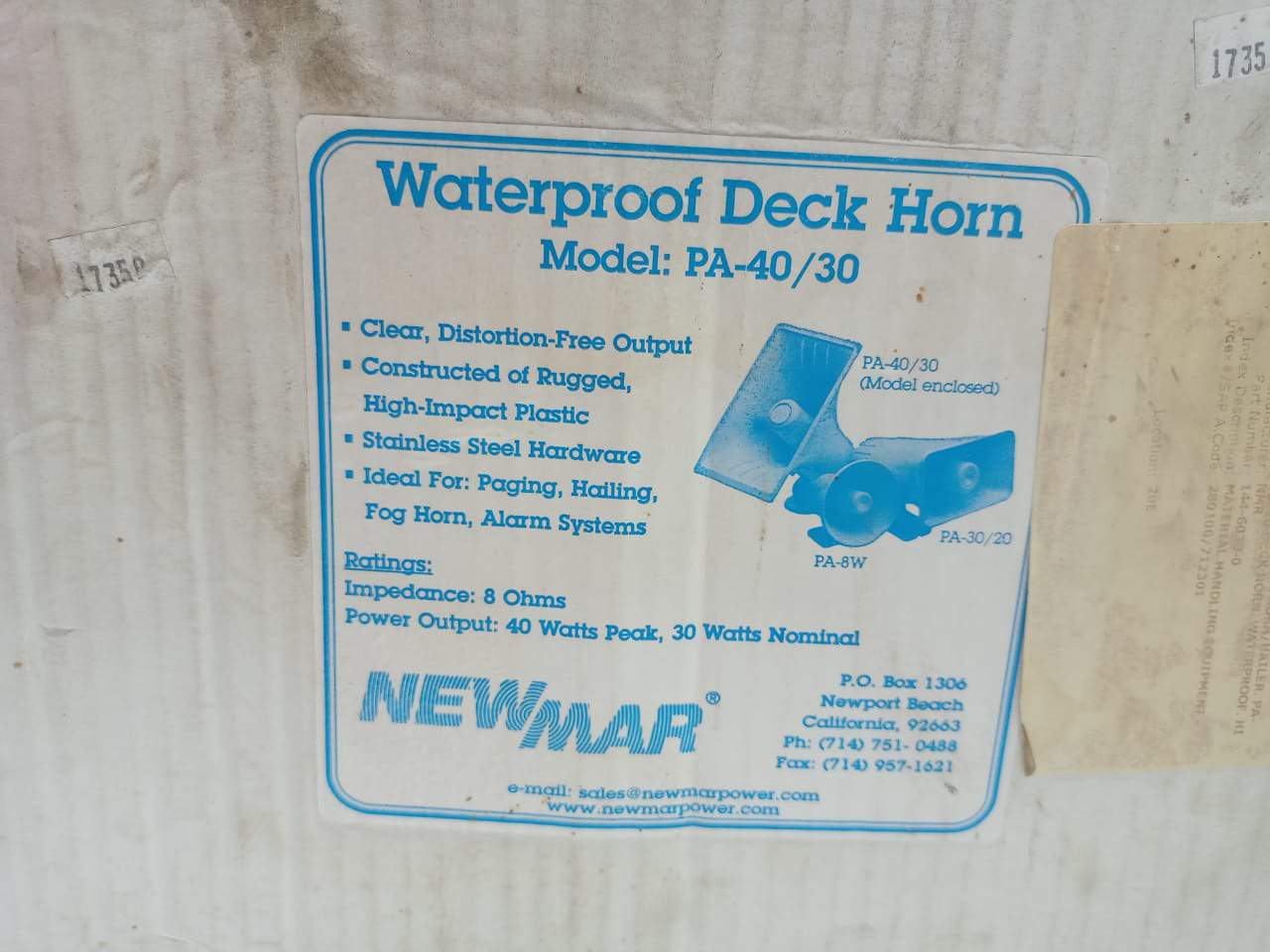 New Mar PA-40_30 Waterproof Deck Horn