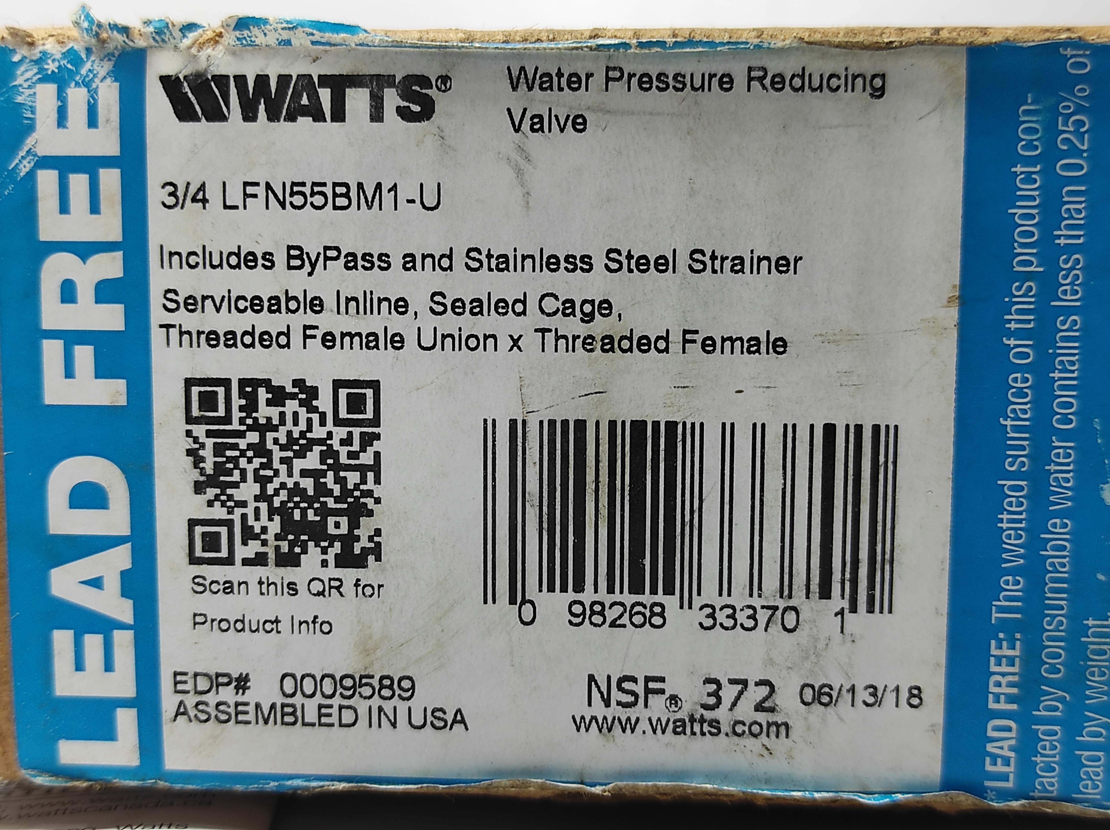 Watts 3_4 LFN55BM1-U Water Pressure Reducing Valve