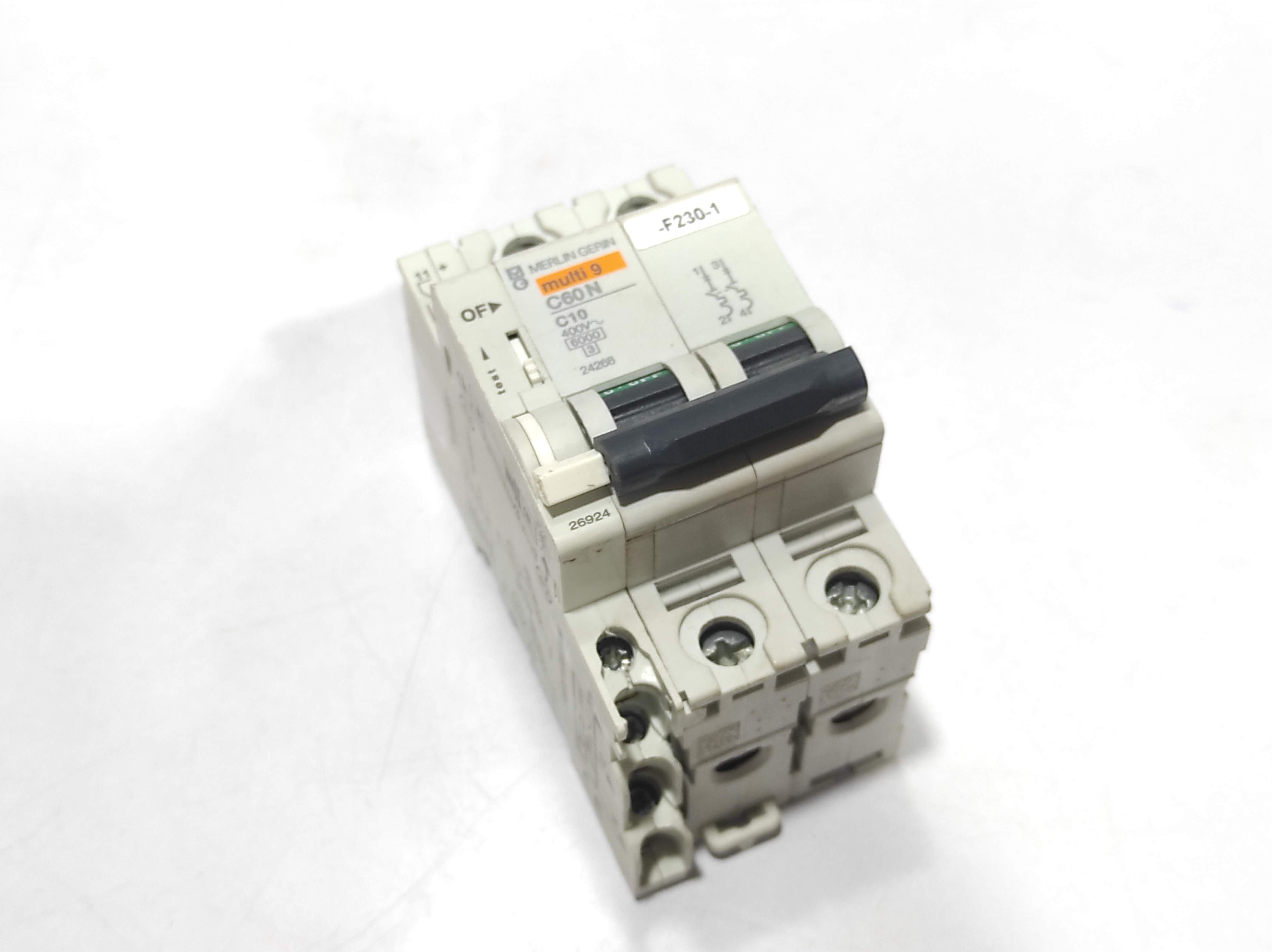 Merlin Gerin Multi 9 C60N C10 Circuit Breaker With Schneider 26924 Auxiliary Contact Block