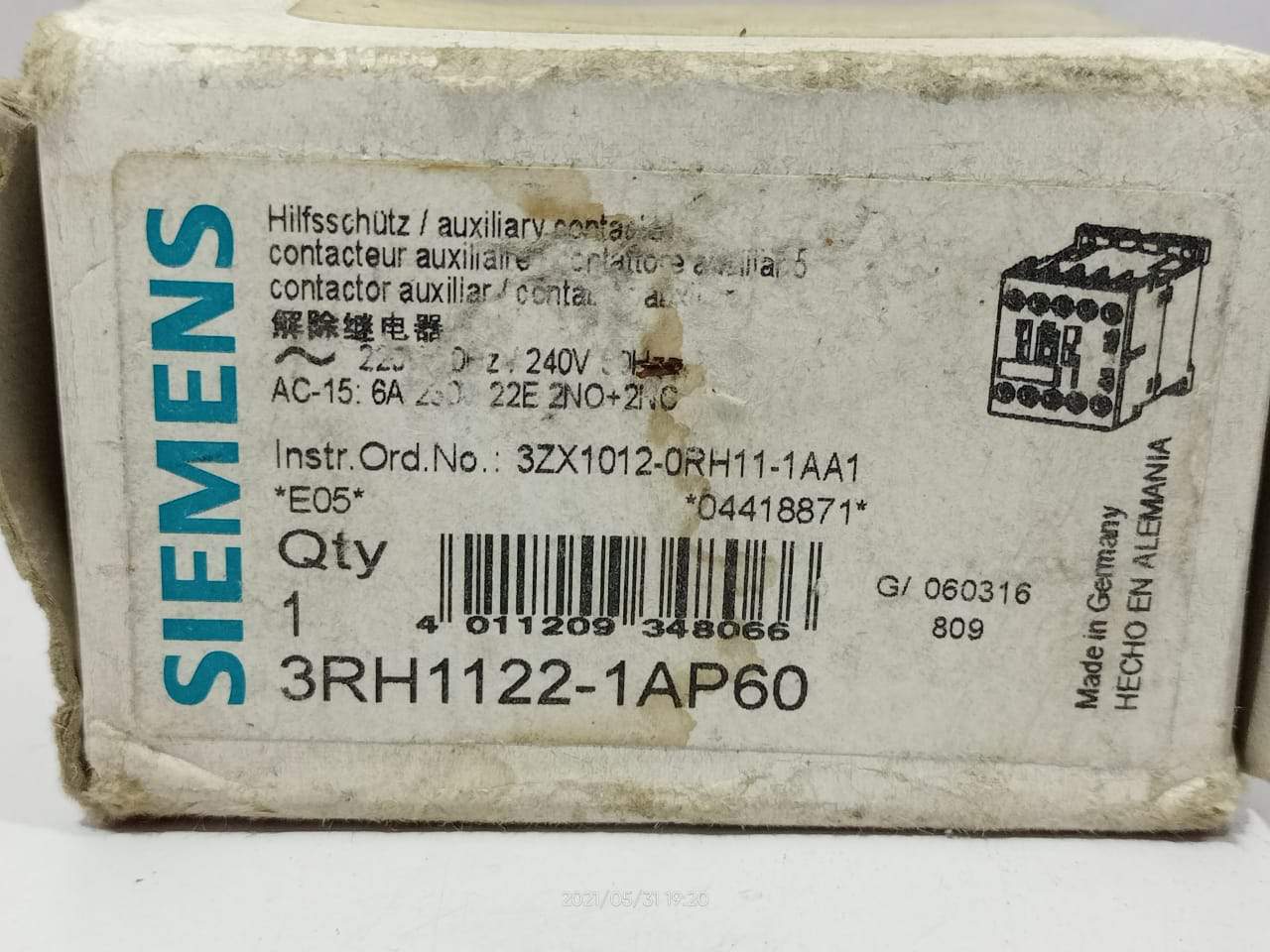 Siemens 3RH1122-1AP60 Auxiliary Contactor