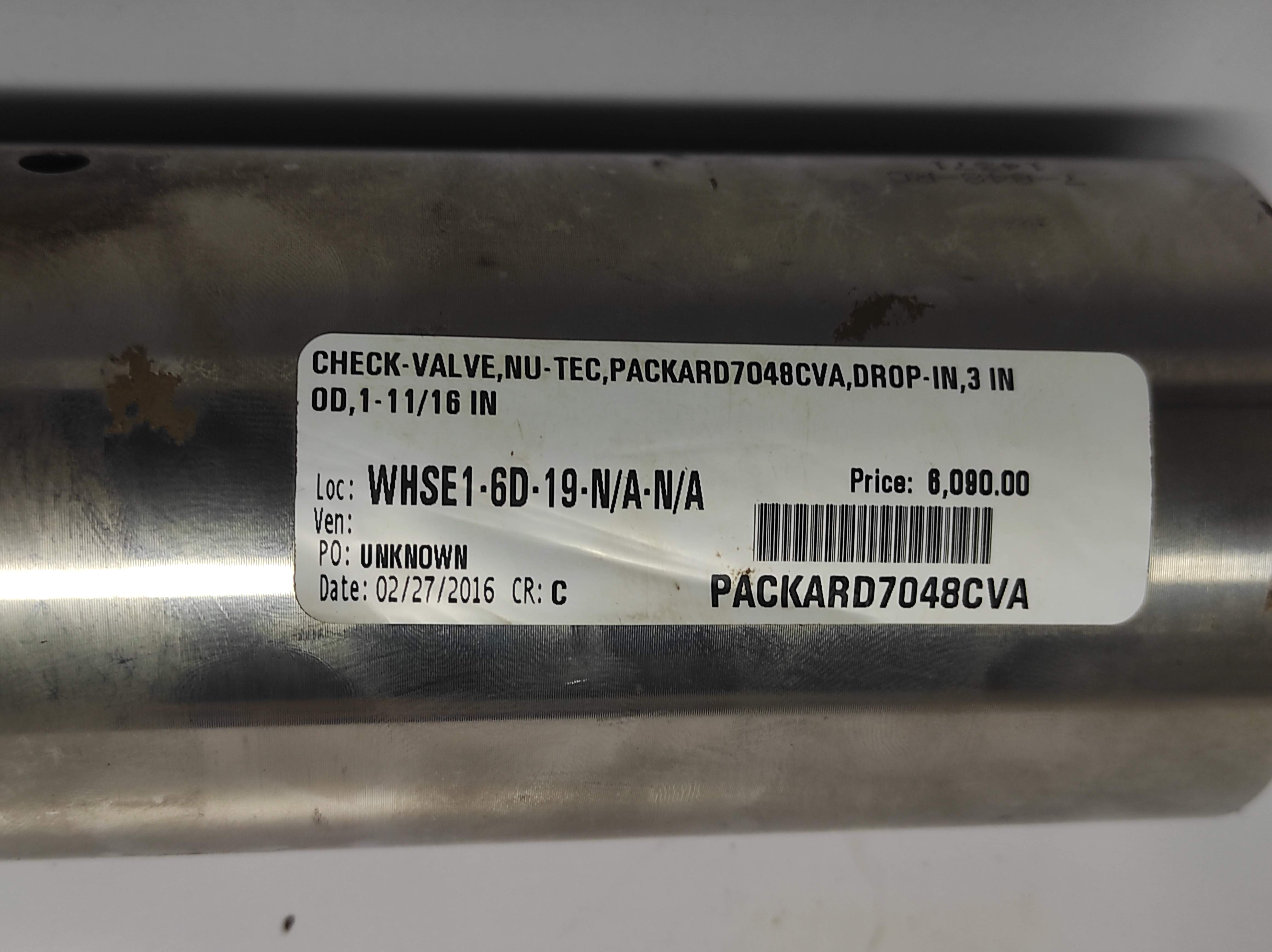 Packard 7048CVA Drop-In, 3 IN OD, 1-11_16 In Check Valve NU-Tec