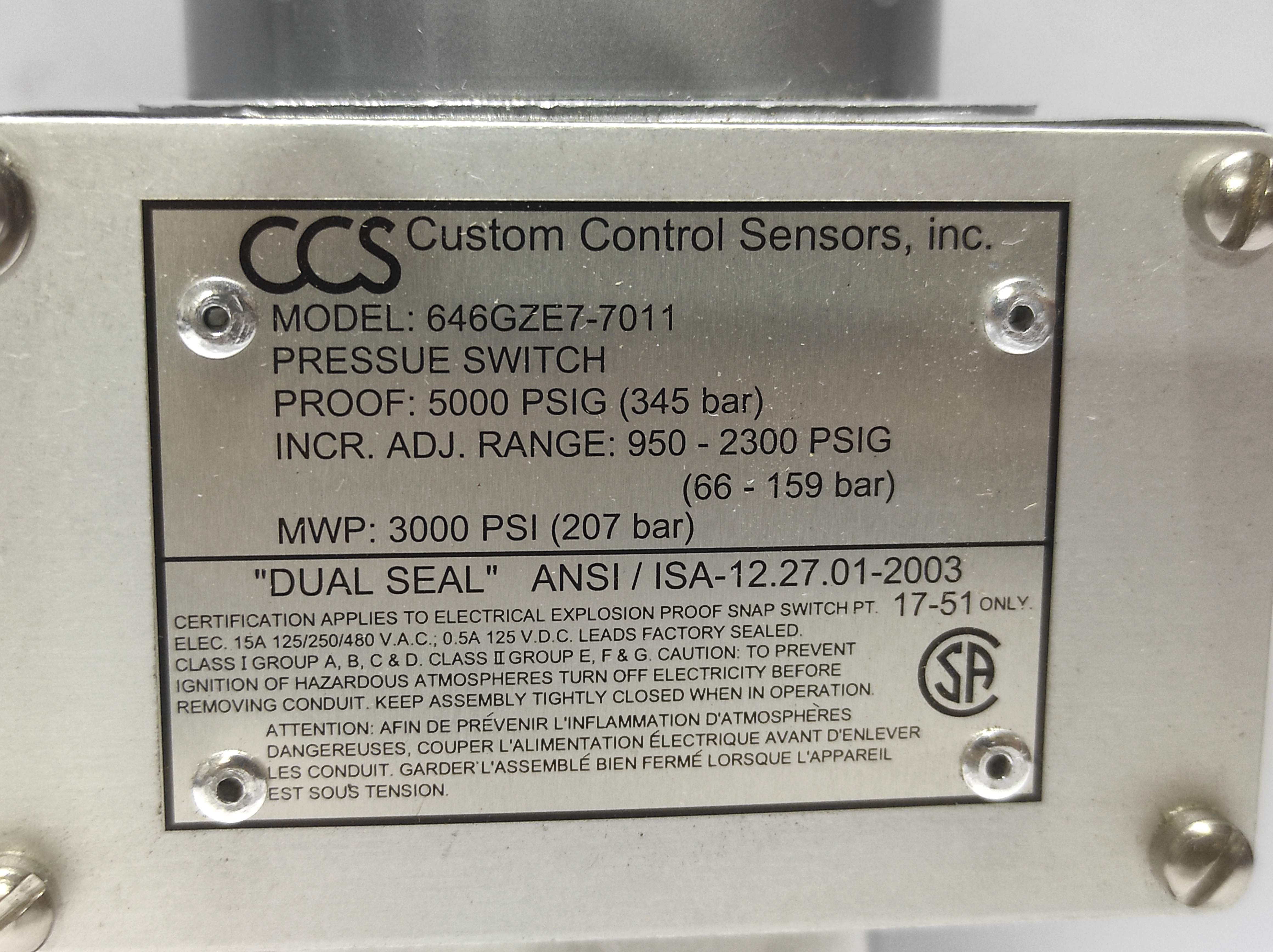 CCS 646GZE7-7011 Pressure Switch 646GZE77011
