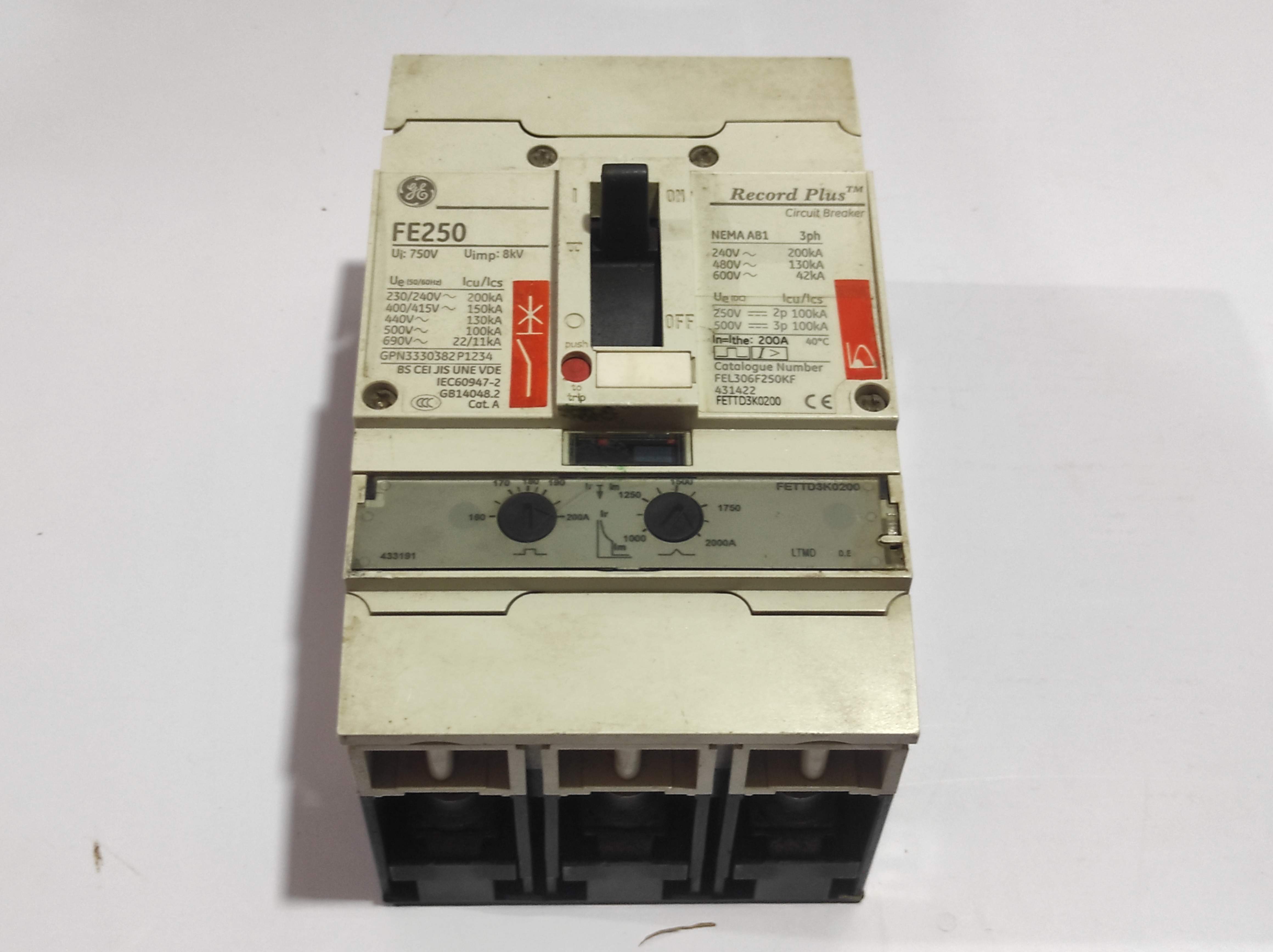 GE FE250 Record Plus Circuit Breaker FEL306F250KF 431422