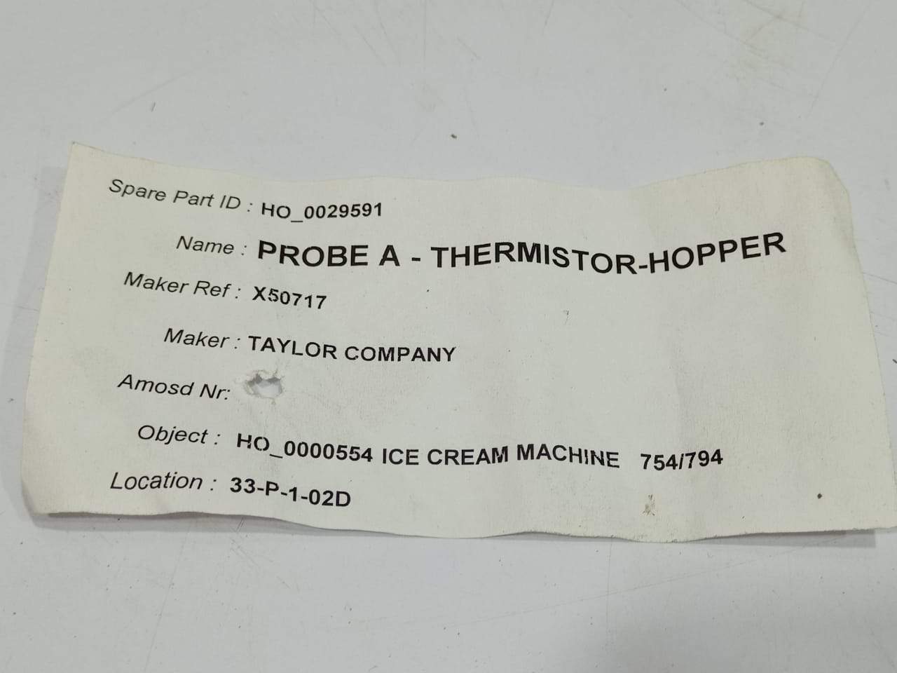 Taylor X50717 Probe A Thermistor Hopper