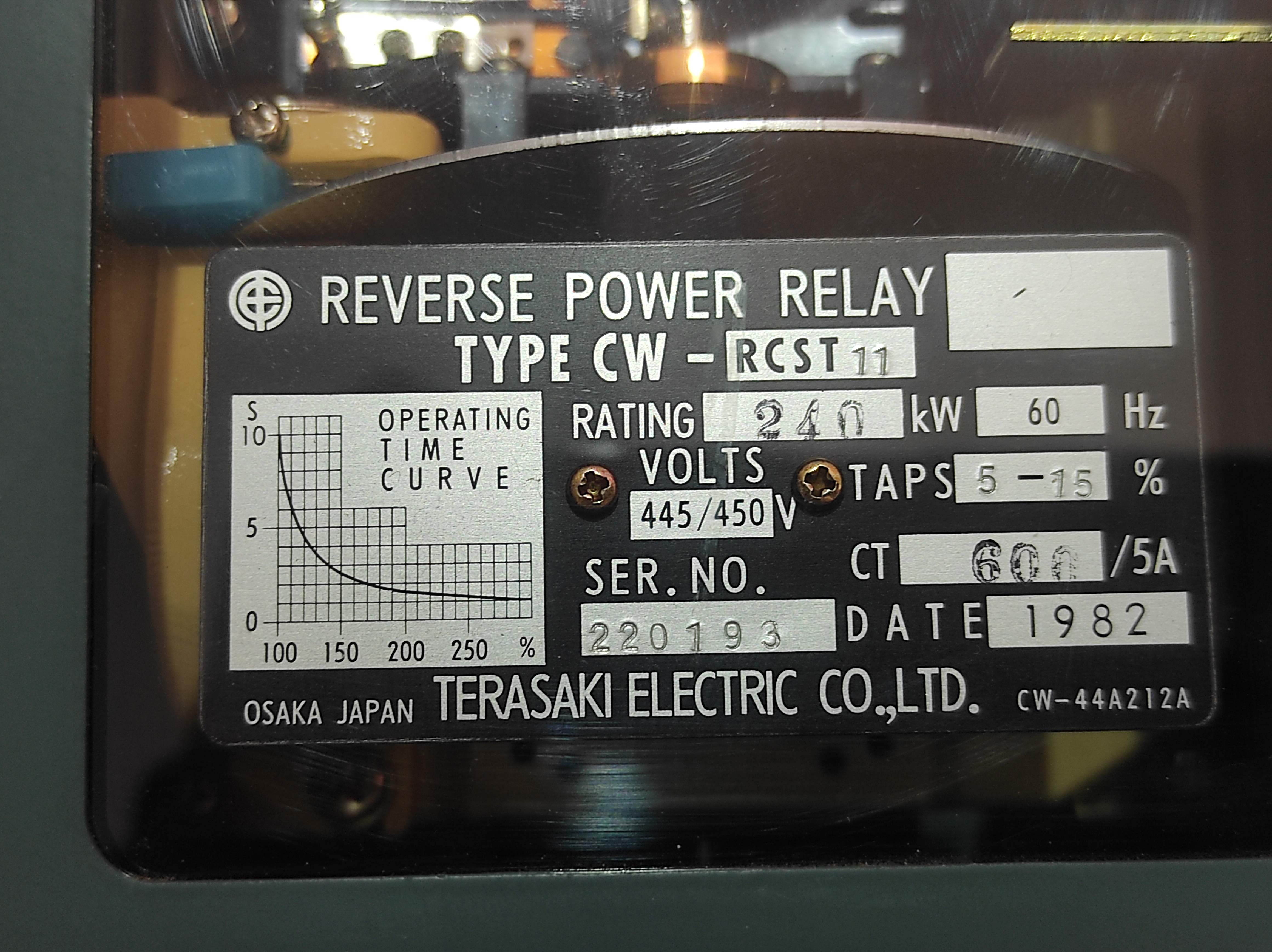 Terasaki CW-RCST11 Reverse Power Relay