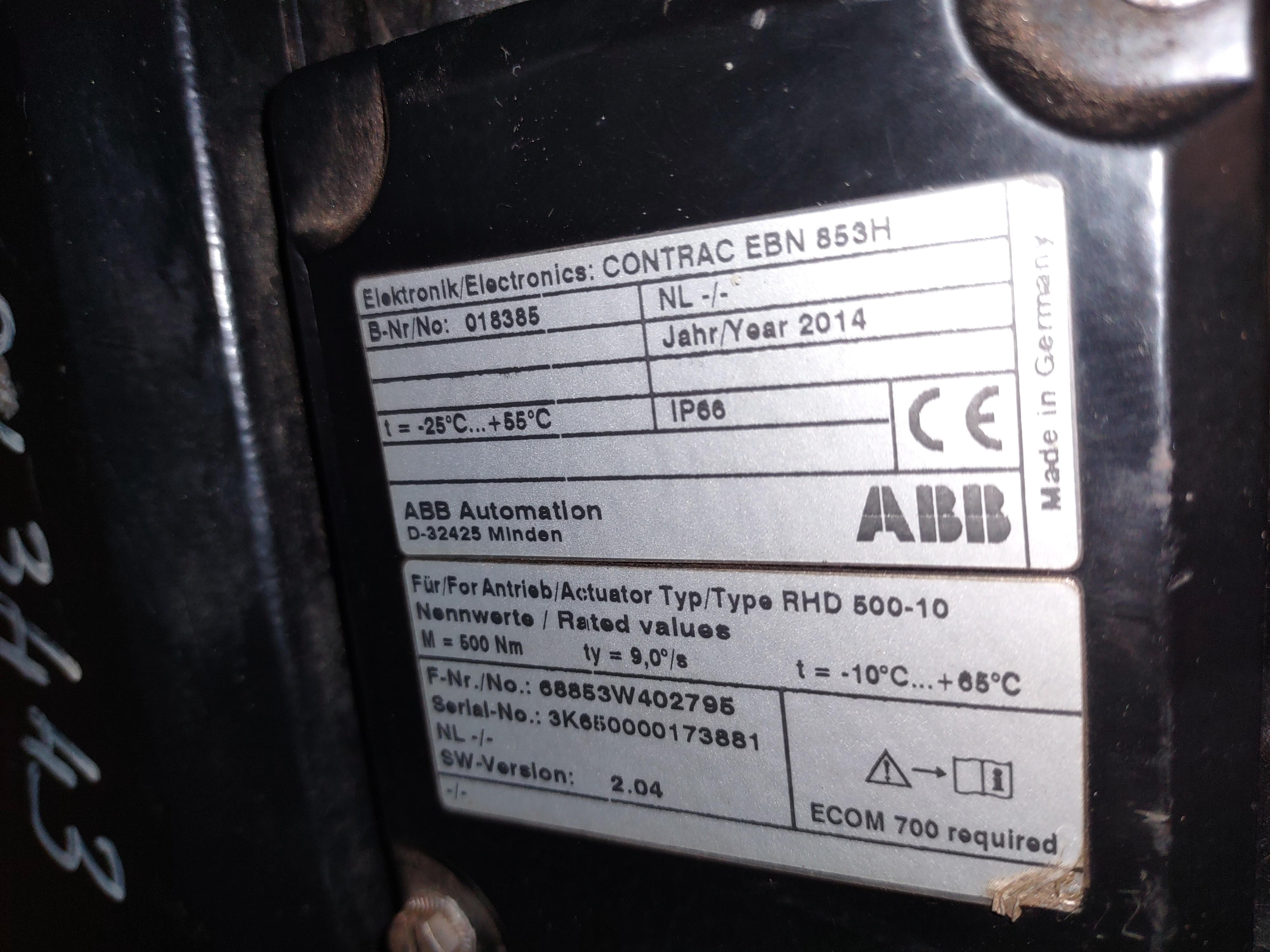 ABB RHD 500-10 Actuator With EBN 853H Electronics Contrac