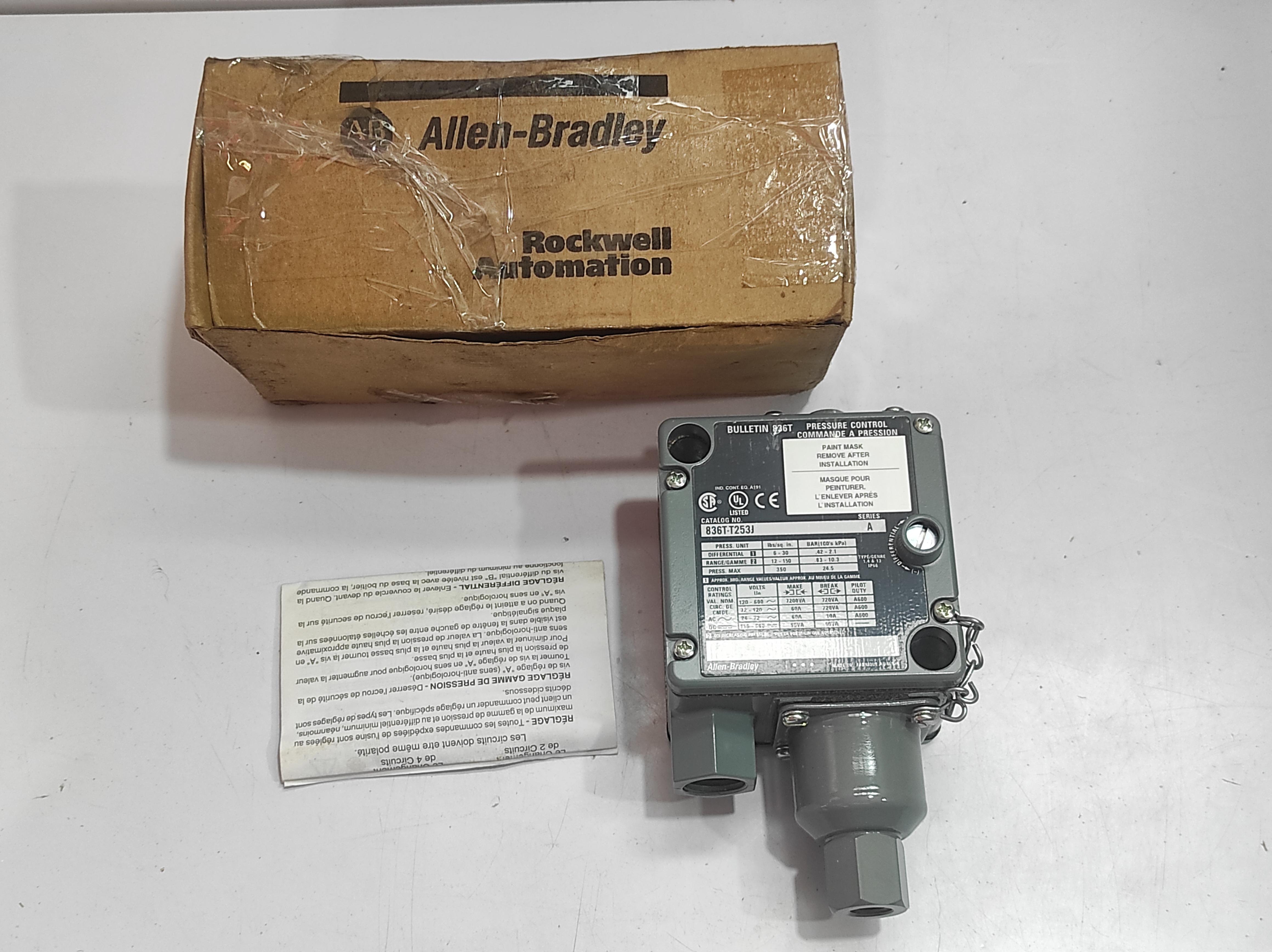 Allen Bradley 836T-T253J Ser A Pressure Control 836TT253J Pressure Switch