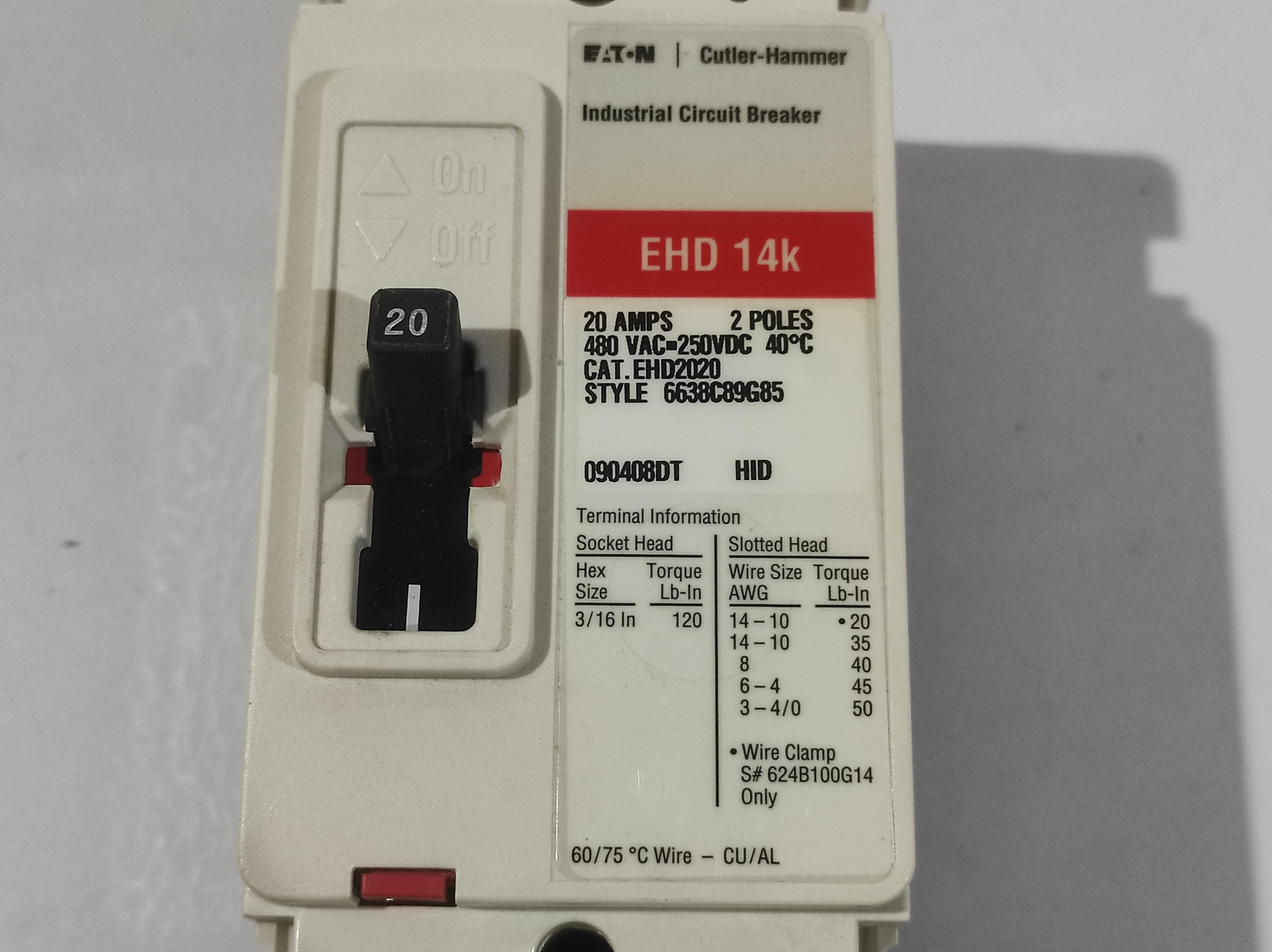 Cutler Hammer EHD2020 Ser C Circuit Breaker 20A 480VAC 2Pole