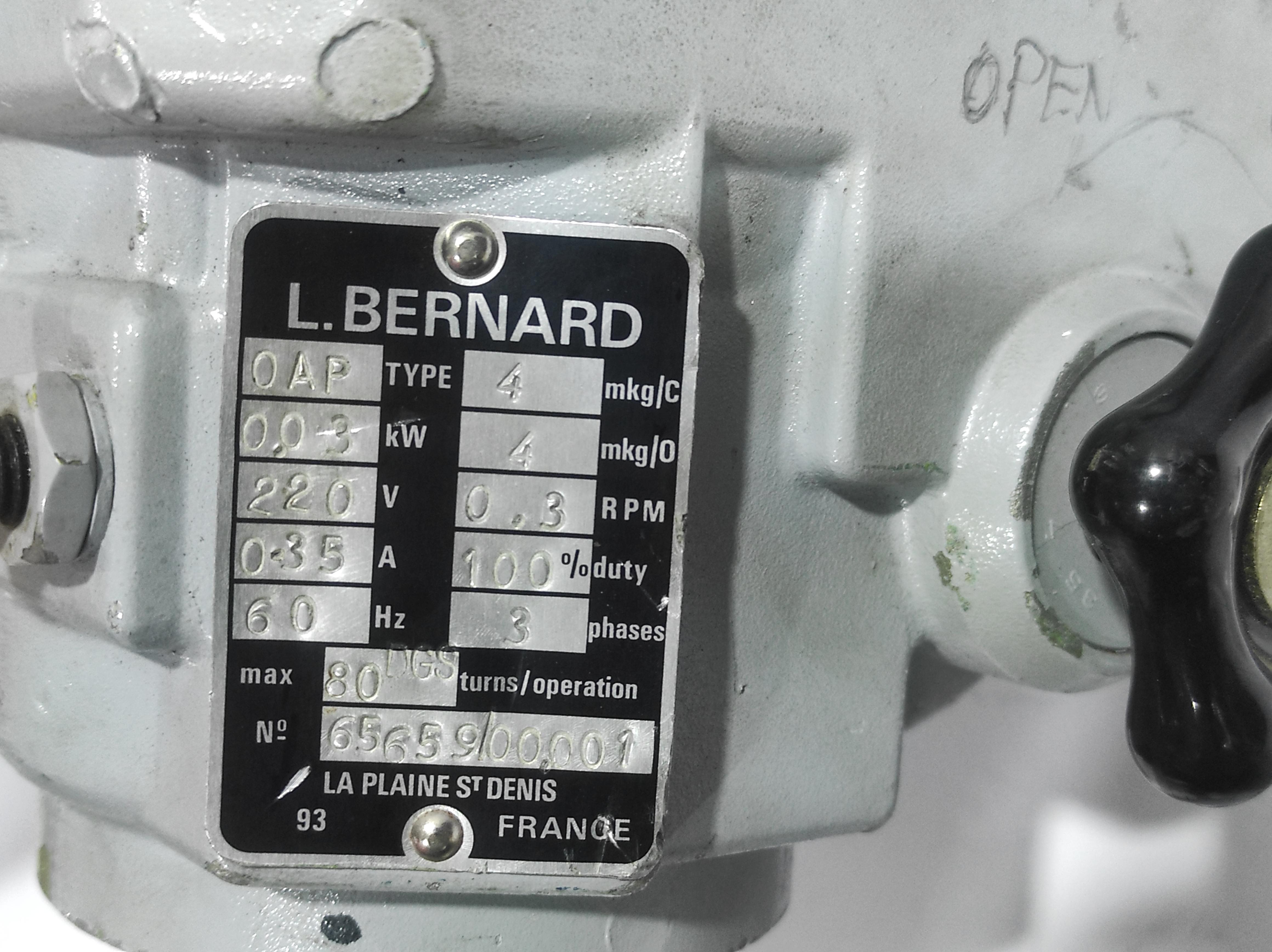 L.Bernard 0AP 65659_00.001 Electric Valve Actuator Complete