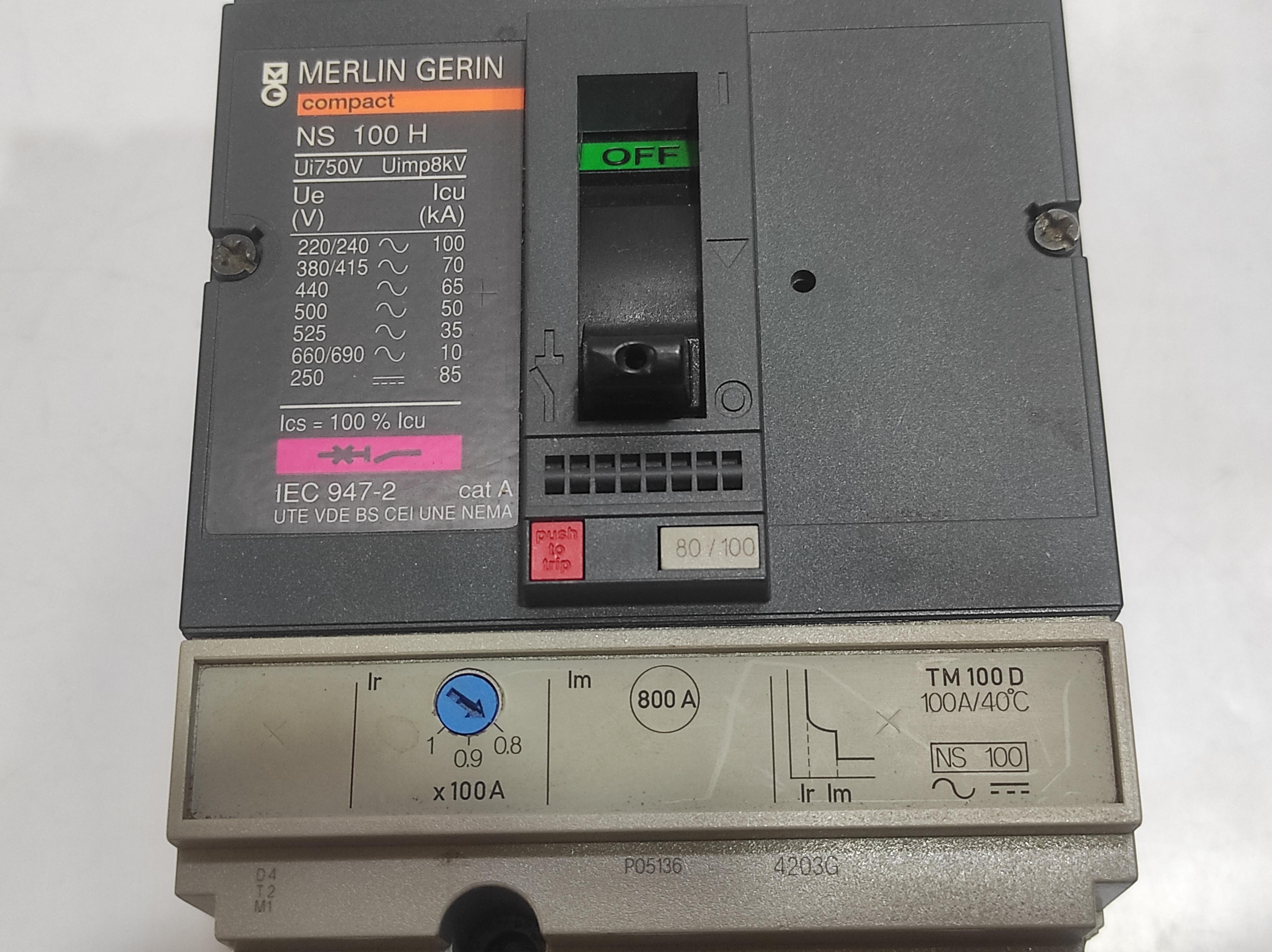 Merlin Gerin 29670 NS100H TM100D Circuit Breaker