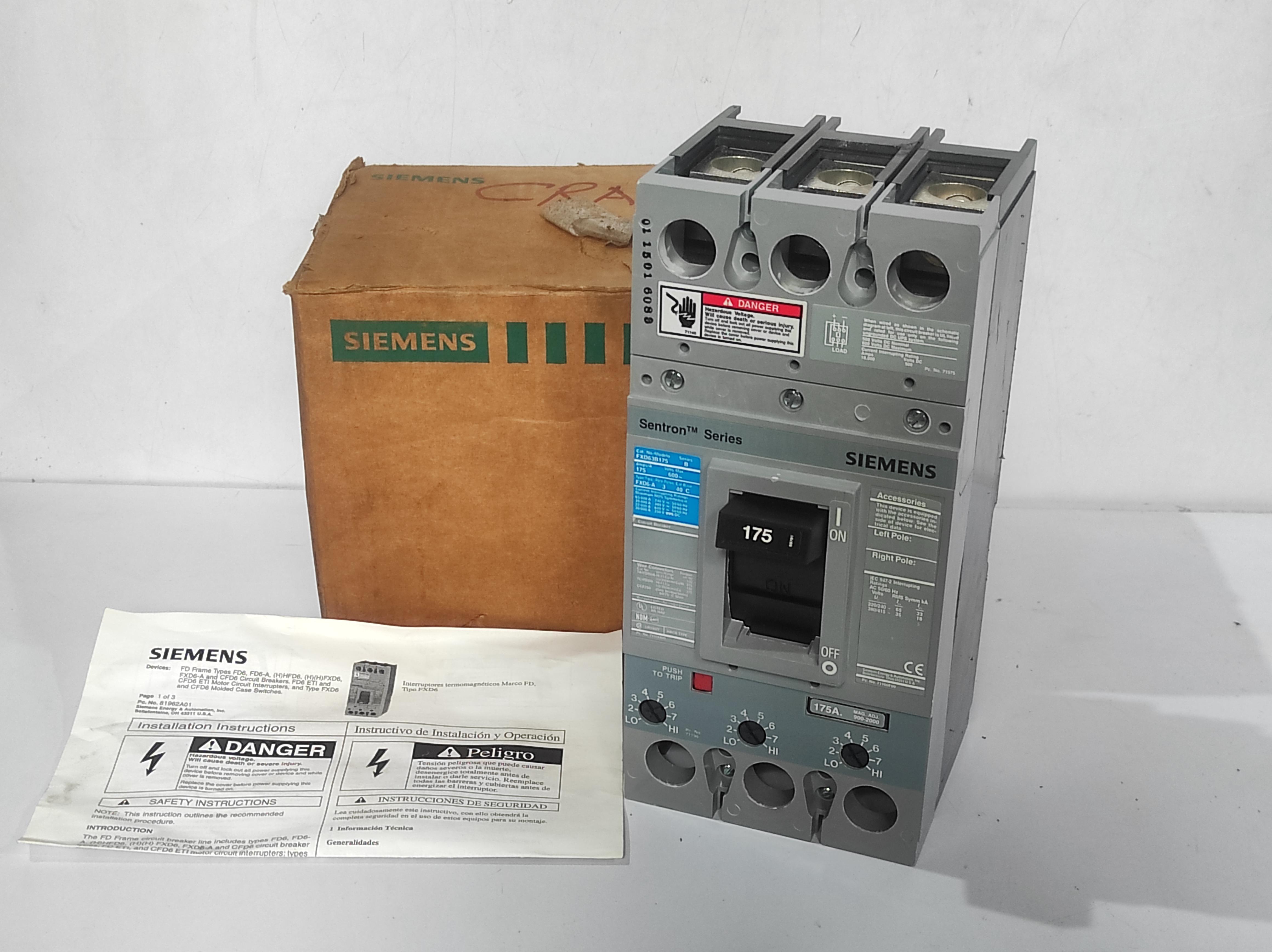 Siemens FXD63B175L Molded Case Circuit Breaker 175A 600V~