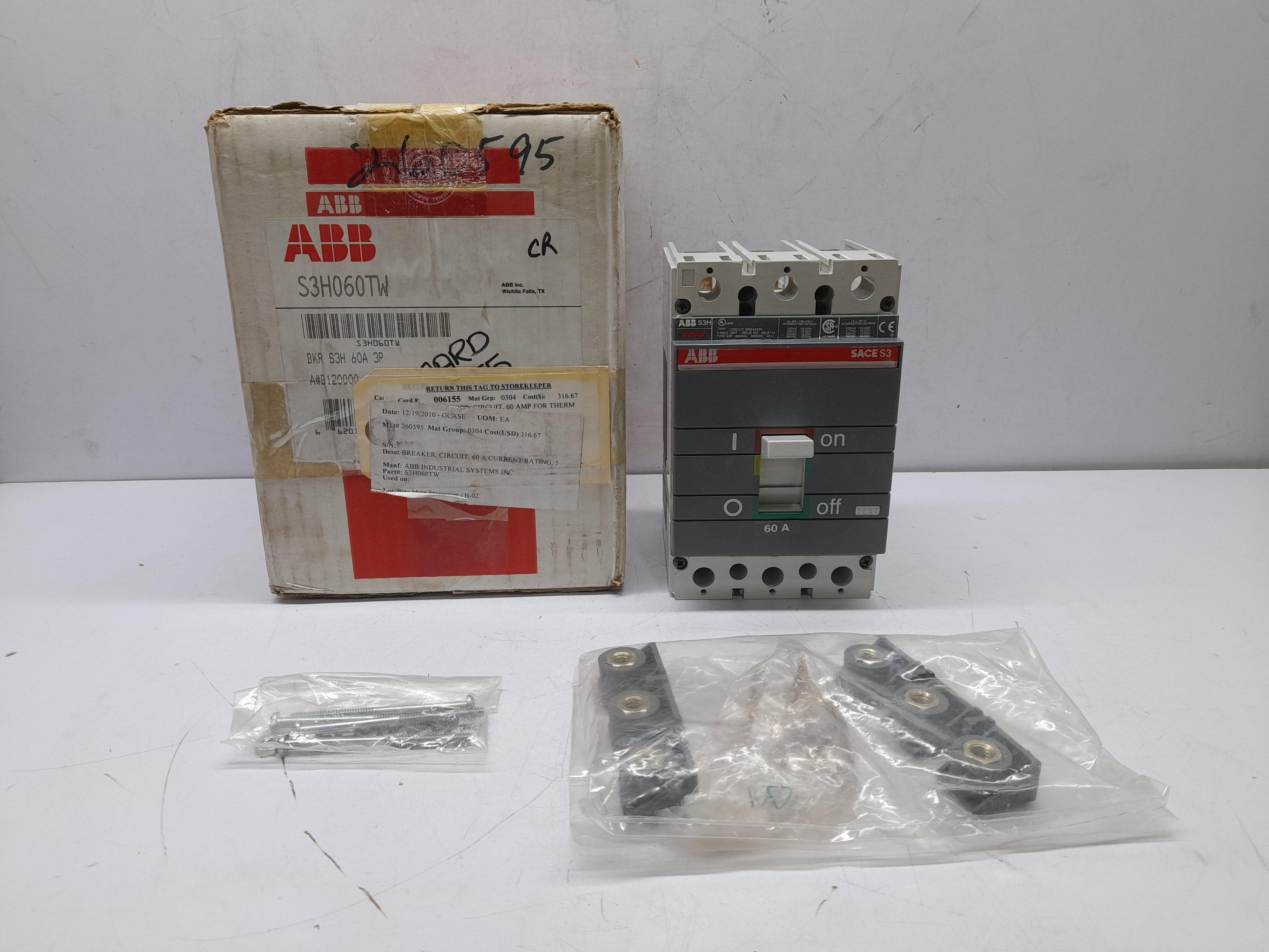 ABB SACE S3 S3H060TW Circuit Breaker S3H 60A