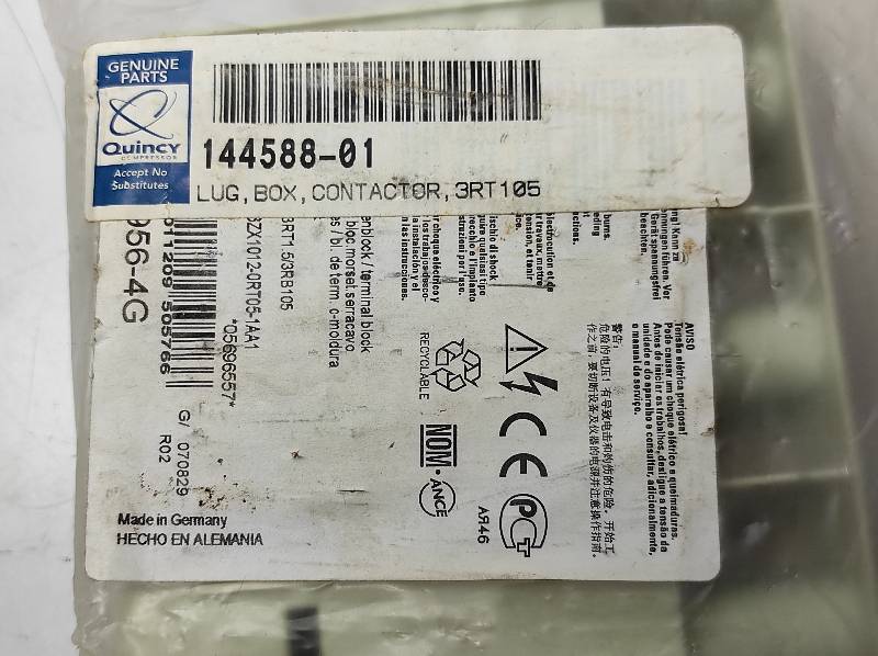 Quincy 144588-01 Lug Box Contactor 3RT 105 Siemens 3RT1956-4G Terminal Block