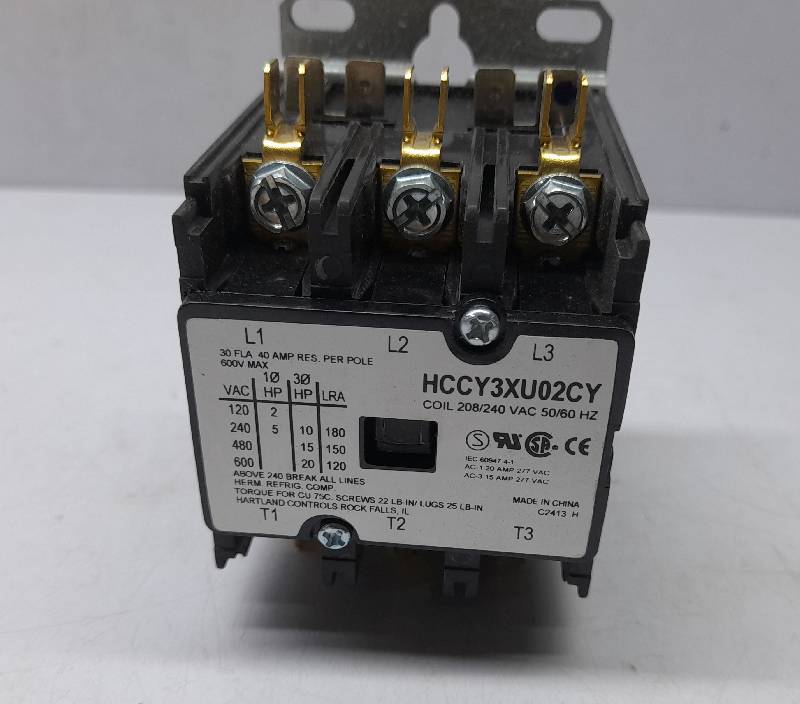 Hartland Controls HCCY3XU02CY Definite Purpose Contactor 3 Pole 30FLA 40A Res Coil 208/240VAC 50/60Hz