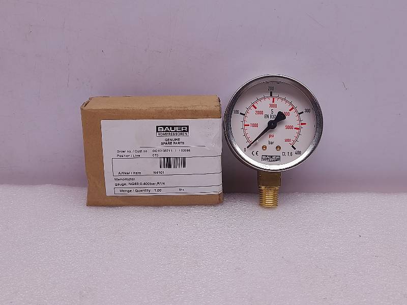 Bauer N4101 EN837-1 Pressure Gauges  0-400 bar, 0-5800 psi 