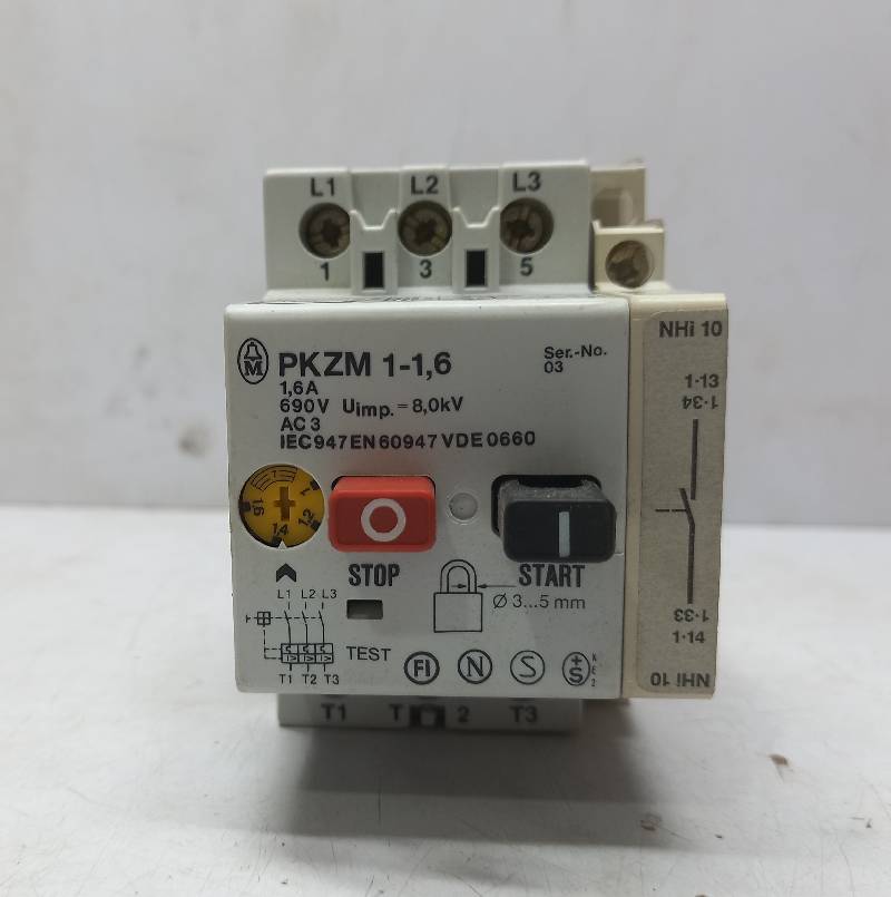 PKZM 1-1,6   Manual Motor Protector Circuit Breaker  1.6A 690V AC 3  230V, 3.5A  400V, 2A  500V,1A