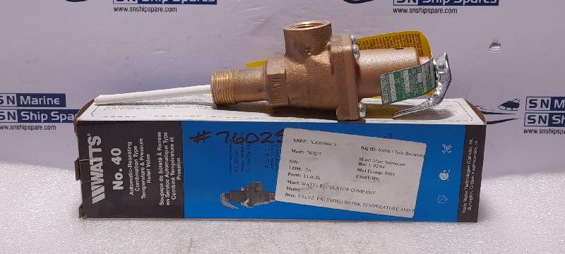 Watts ¾ LI.40XL-075210 Automatic Reseating T & P Relief Valve M15 Size 3/4In