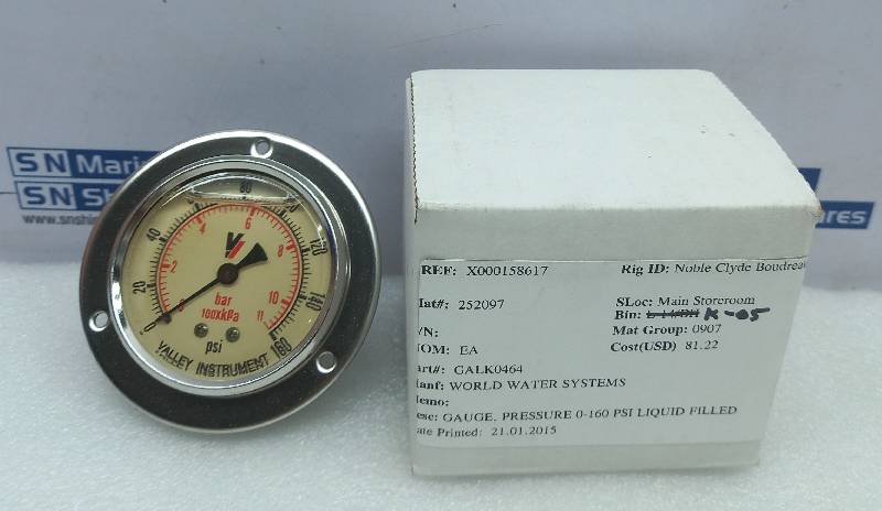 Valley Instruments GALK0464 Liquid Filled Pressure Gauge 0-160Psi World Water System