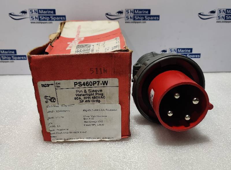 Pass & Seymour PS460P7-W Pin & Sleeve Watertight Plug 60A 3PH 480VAC 3P 4W Grdg