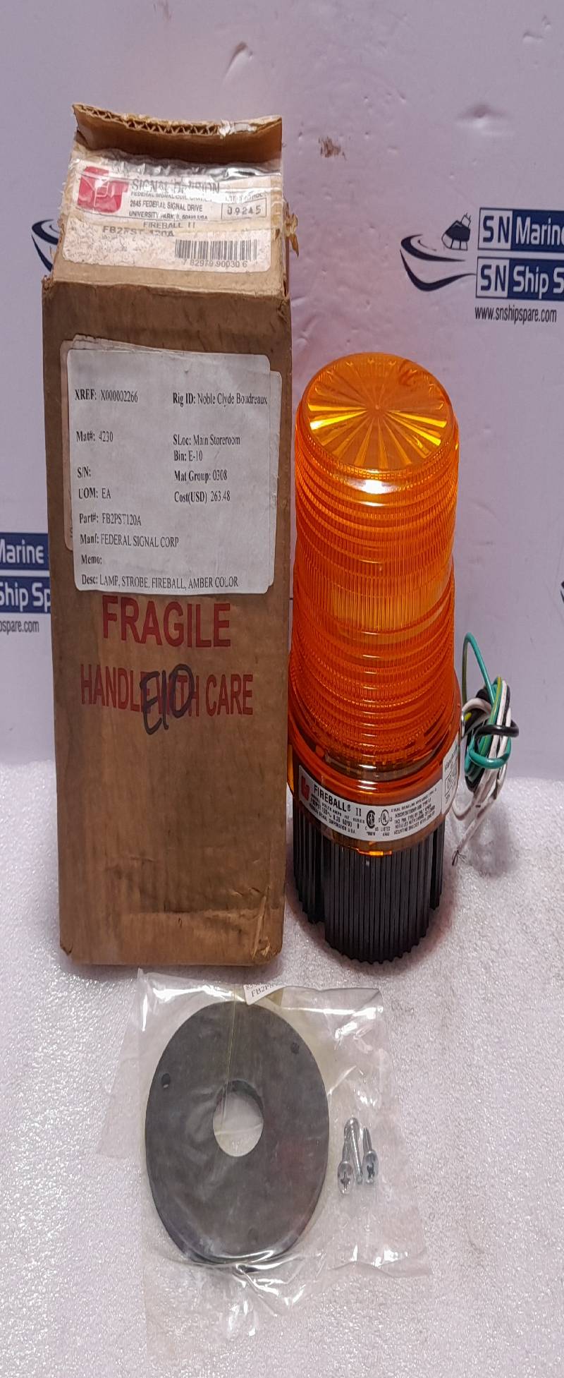 Federal Signal FB2PST-120A Ser B Fireball II Amber Strobe Light FB2PST 120V~ 0.25A 50/60Hz