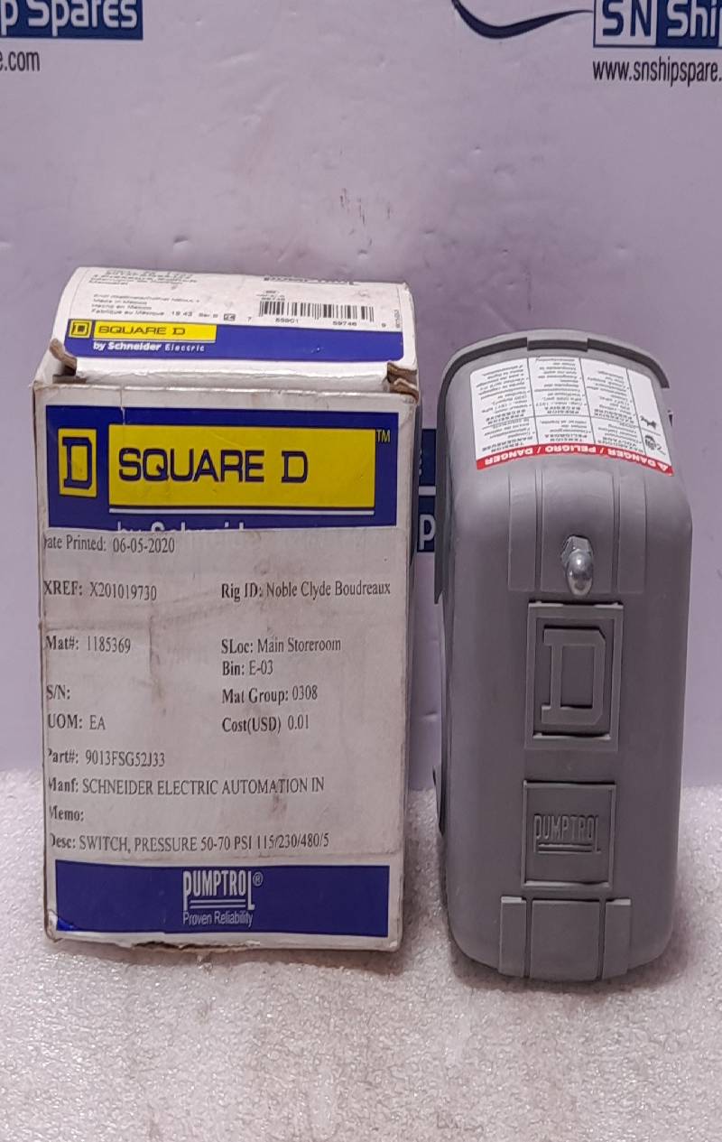 Square D Pumptrol 9013FSG52J33 Pressure Switch On 50 PSI Off 70 PSI