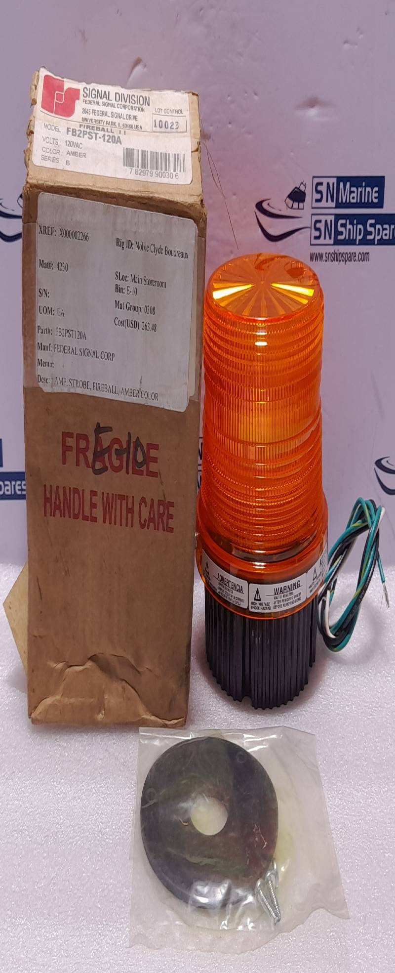 Federal Signal FB2PST-120A Ser B Fireball II Amber Strobe Light FB2PST 120V~ 0.25A 50/60Hz