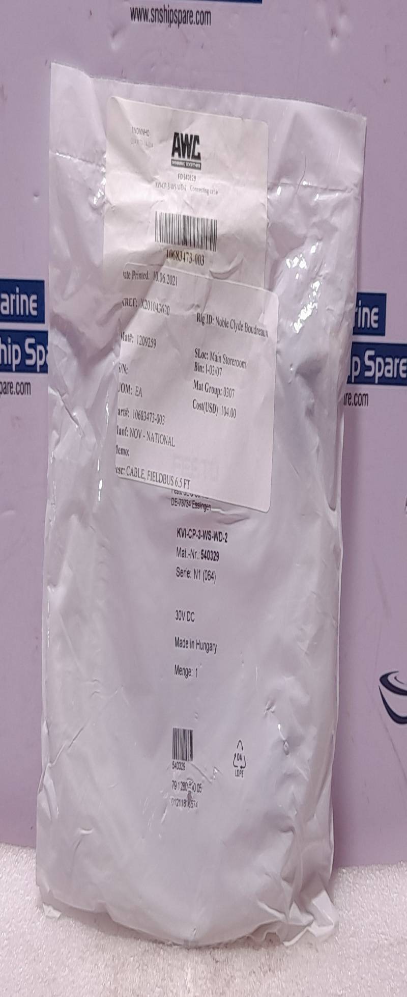 Festo KVI-CP-3-WS-WD-2 Connecting Cable 540329 30VDC NOV 10683473-003 Cable 6.5 Ft