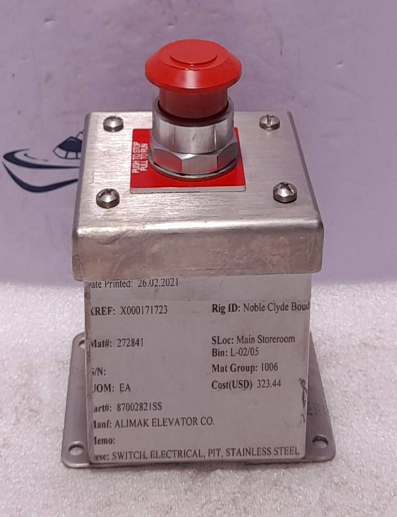 Alimak Elevator 8700282-1SS Electrical Switch PIT Stainless Steel 87002821SS