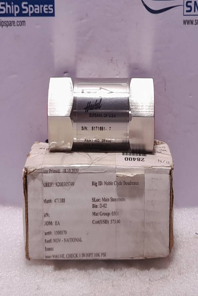 Haskel 28400 Check Valve NOV 1500370 Check Valve 1In NPT 10K PSI