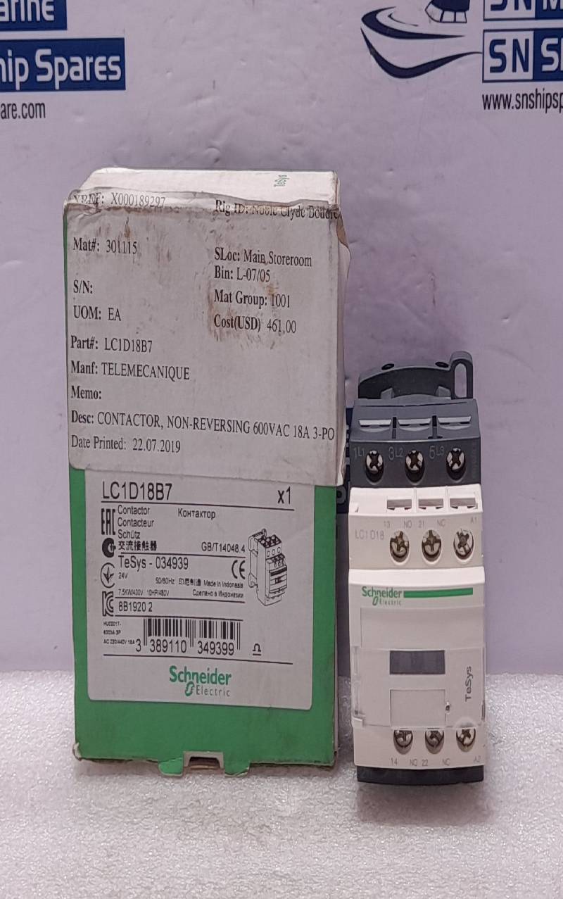 Schneider LC1D18B7 Contactor, Non Reversing 600 VAC 18A 3-PO