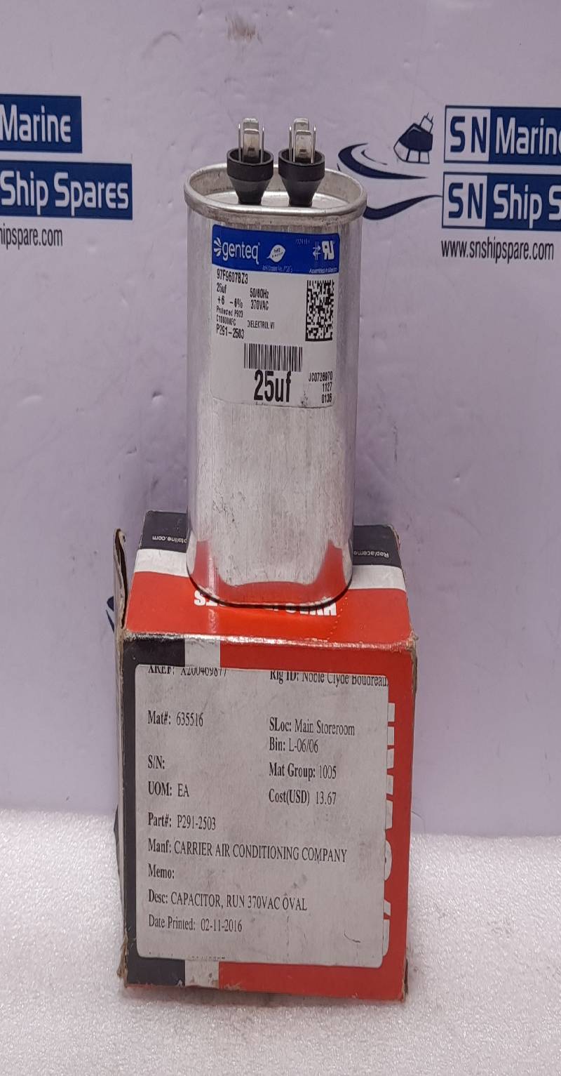 Totaline P291-2503 Run Capacitor Genteq 97F9607BZ3 25µF 370V 50/60Hz Carrier HC 91CA 025