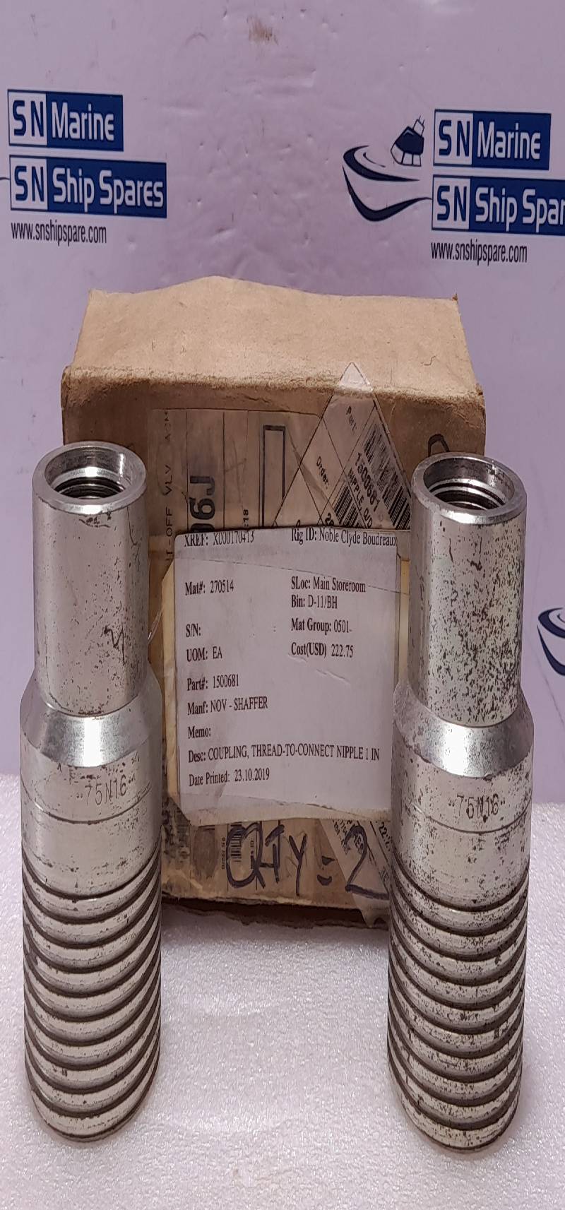 Parker 75N16 NOV Shaffer 1500681 Coupling Thread To Connect Nipple 1In 