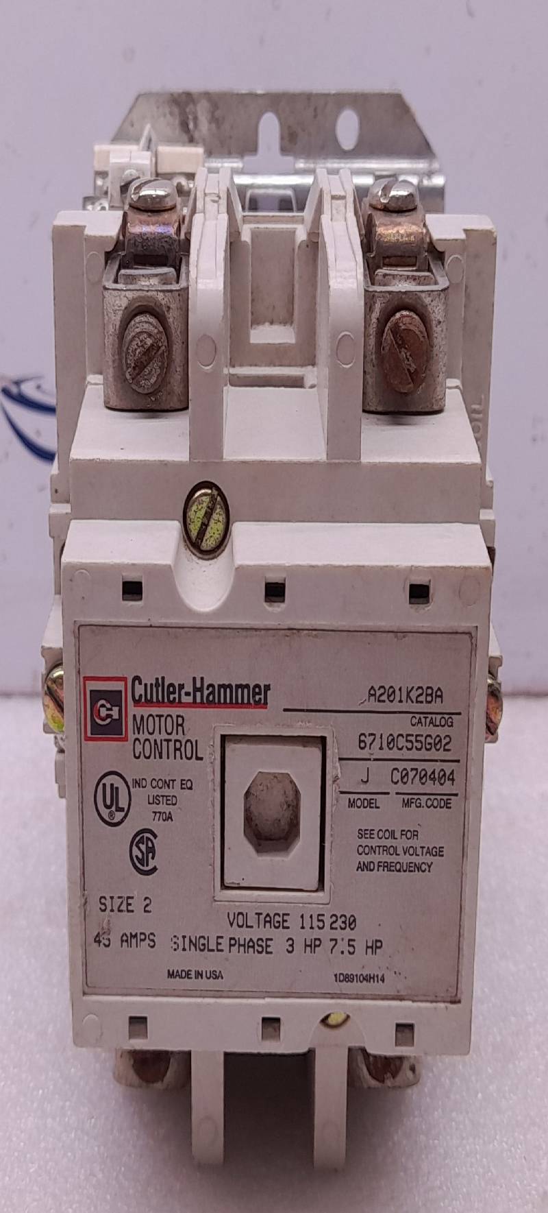Cutler Hammer A201K2BA Contactor Model J Size 2 115/230V 45A 3/7.5HP 6710C55G02